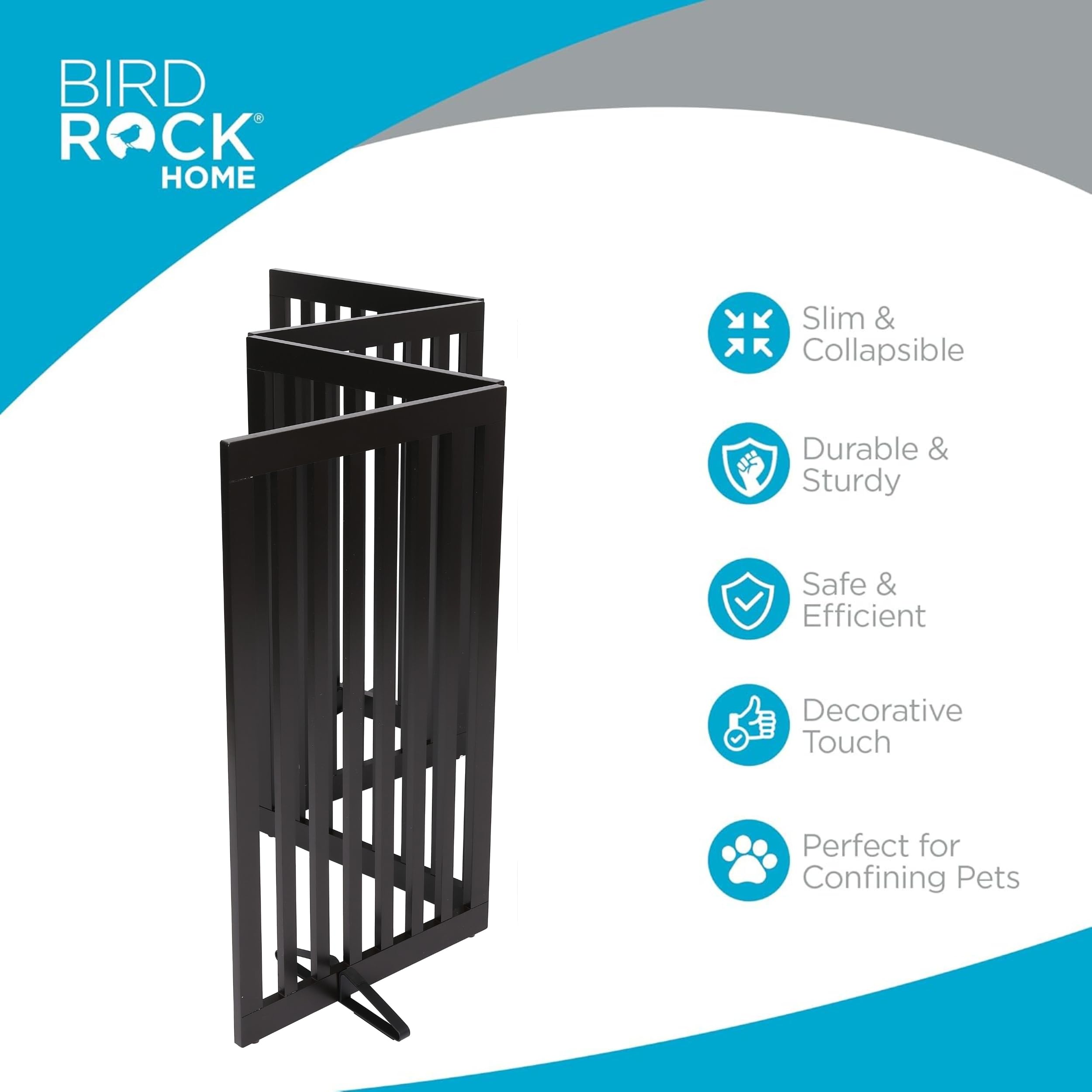 INTERNETS BEST Dog Gate with Support Feet, Indoor Freestanding Pet Barrier, Folding Wood Cat or Dog Fence, Extra Wide Doorway P