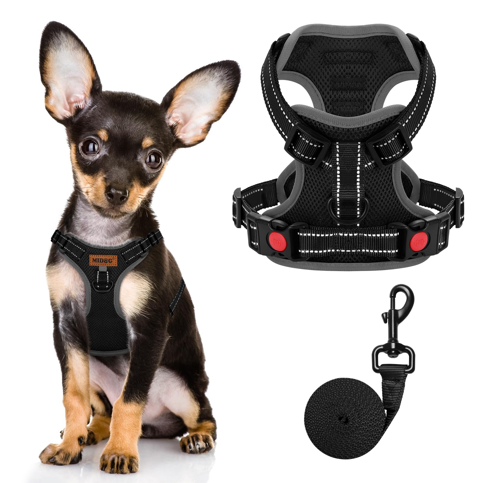 MIDOG No-Pull Dog Harness | Adjustable & Reflective Pet Harness Leash Set for Small Medium Large Dogs Walking, Training| No Chok