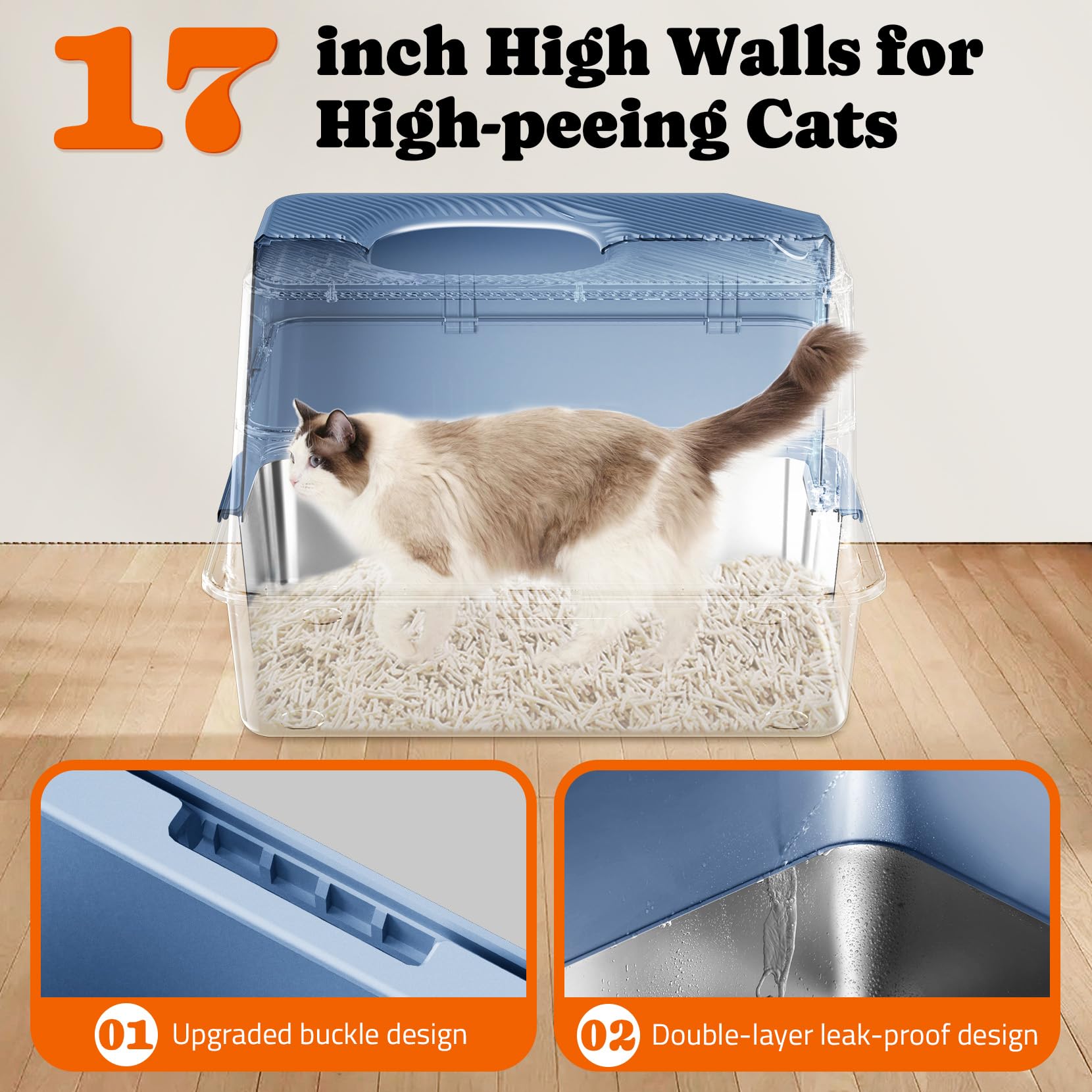 Pawtners Cat Litter Box, Xl Extra Large Stainless Steel Kitty Litter Pan, Front Entry Top Exit Enclosed Metal Cat Toilet For Odo