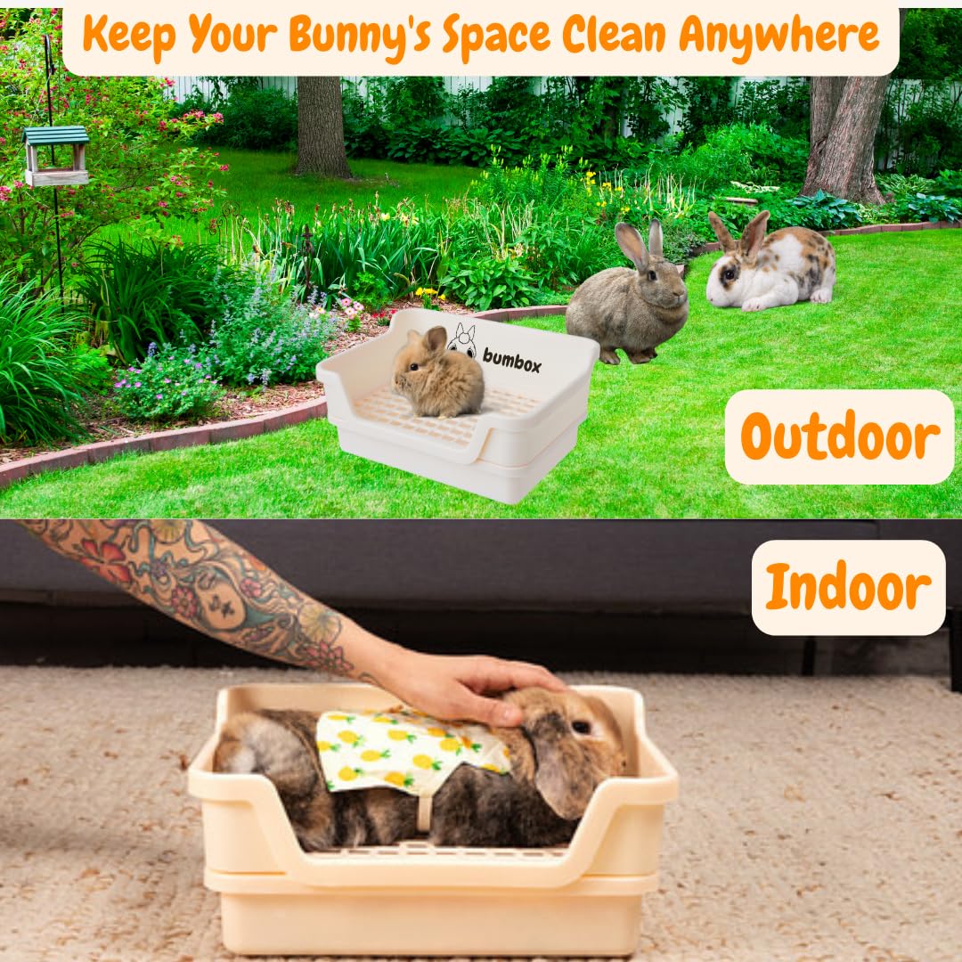 Bumbox Rabbit Large Litter Box W/Plastic Grid Safe For Bunny Feet - Training Rabbit Cage Indoor Or Outdoor For Small And Large Animal, 15.75In -Cream