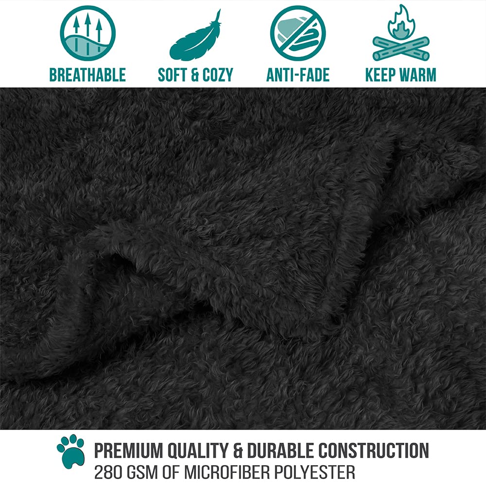 Petami Dog Blanket For Large Medium Dogs Black, Fluffy Soft Puppy Blanket, Sherpa Fleece Cat Blanket For Kitten Doggie, Calming Pet Blanket Throw For Bed Washable Sofa Couch Cover, Large 40X60