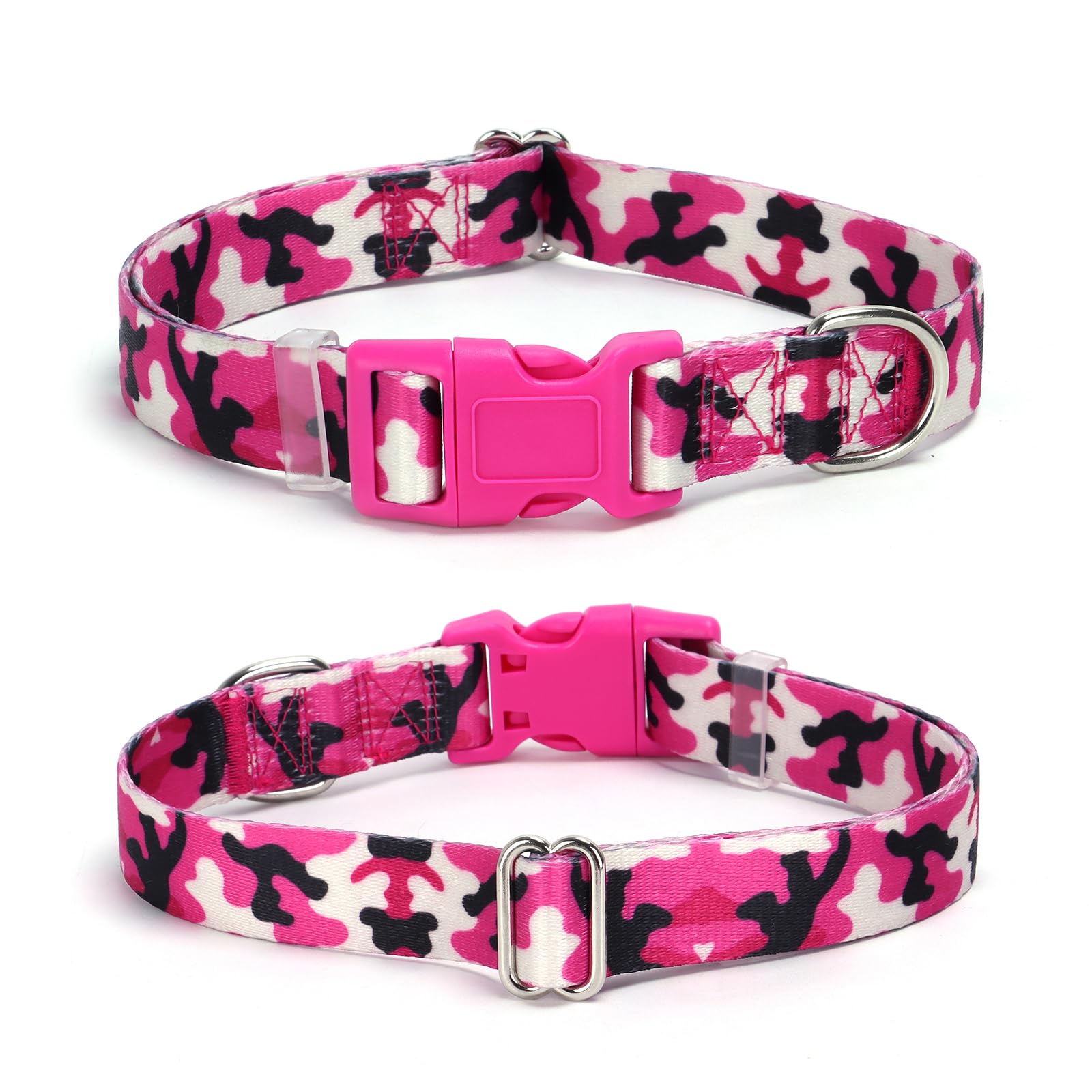 Pink Camo Collar for Dogs, Cute Pretty Camouflage Pattern Design Quick Release Buckle Soft Nylon Female Puppy Collars Adjustable