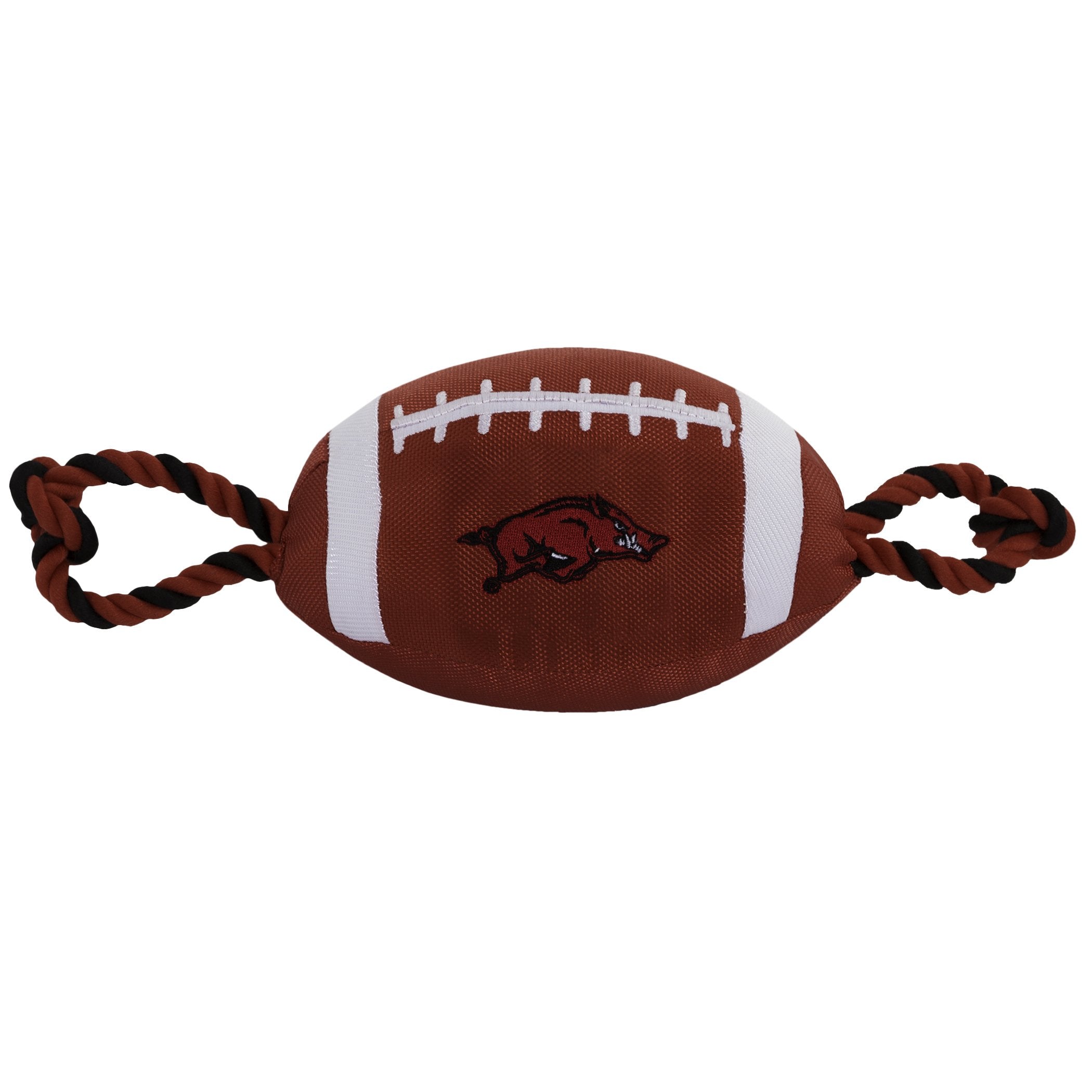 Pets First NCAA Arkansas Razorbacks Football Dog Toy, Tough Quality Nylon Materials, Strong Pull Ropes, Inner Squeaker, Collegia