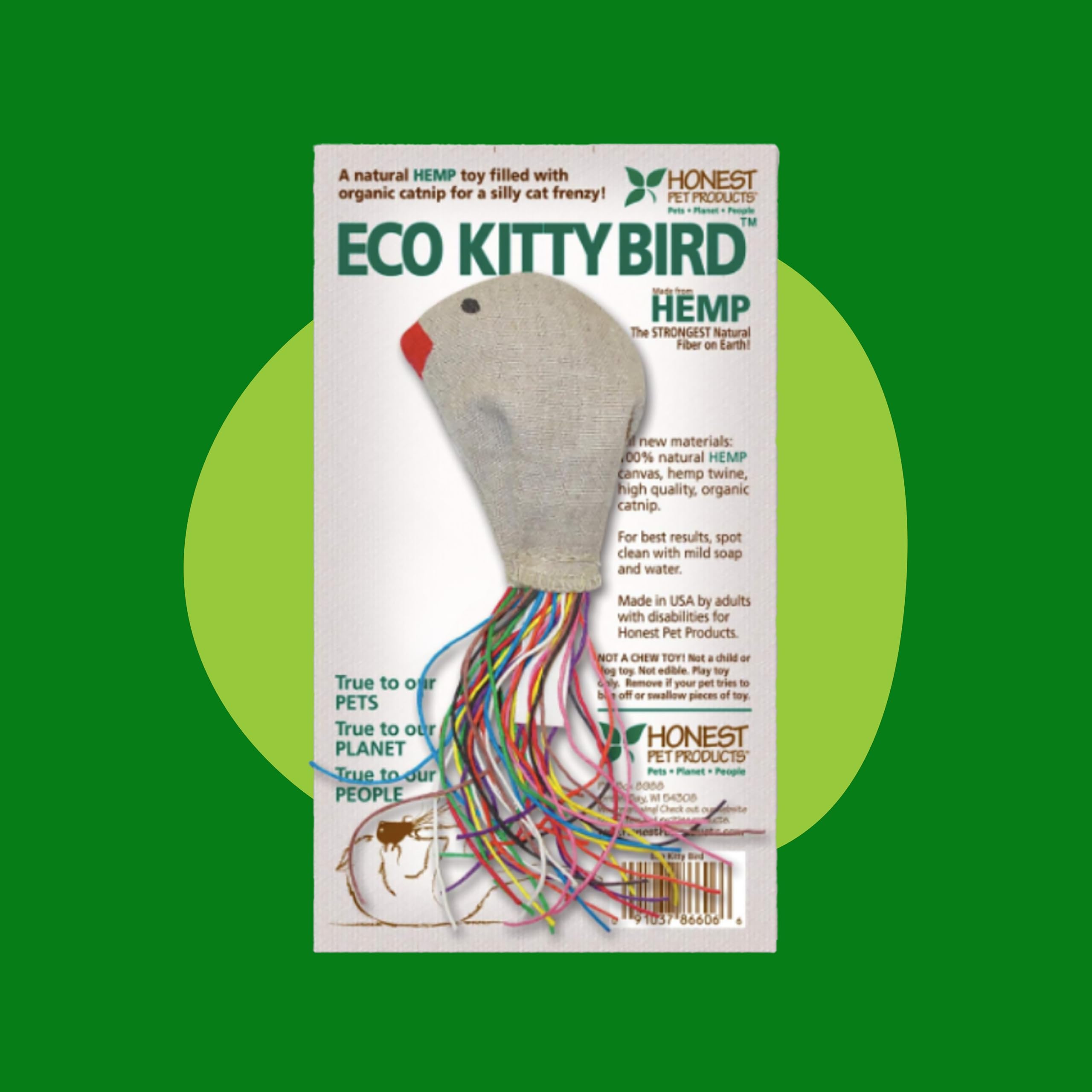 Honest Pet Products Eco Kitty Bird Is A Truly Natural And Safe Toy For Your Kitty. Filled With Organic Catnip, Enticing Rattle A