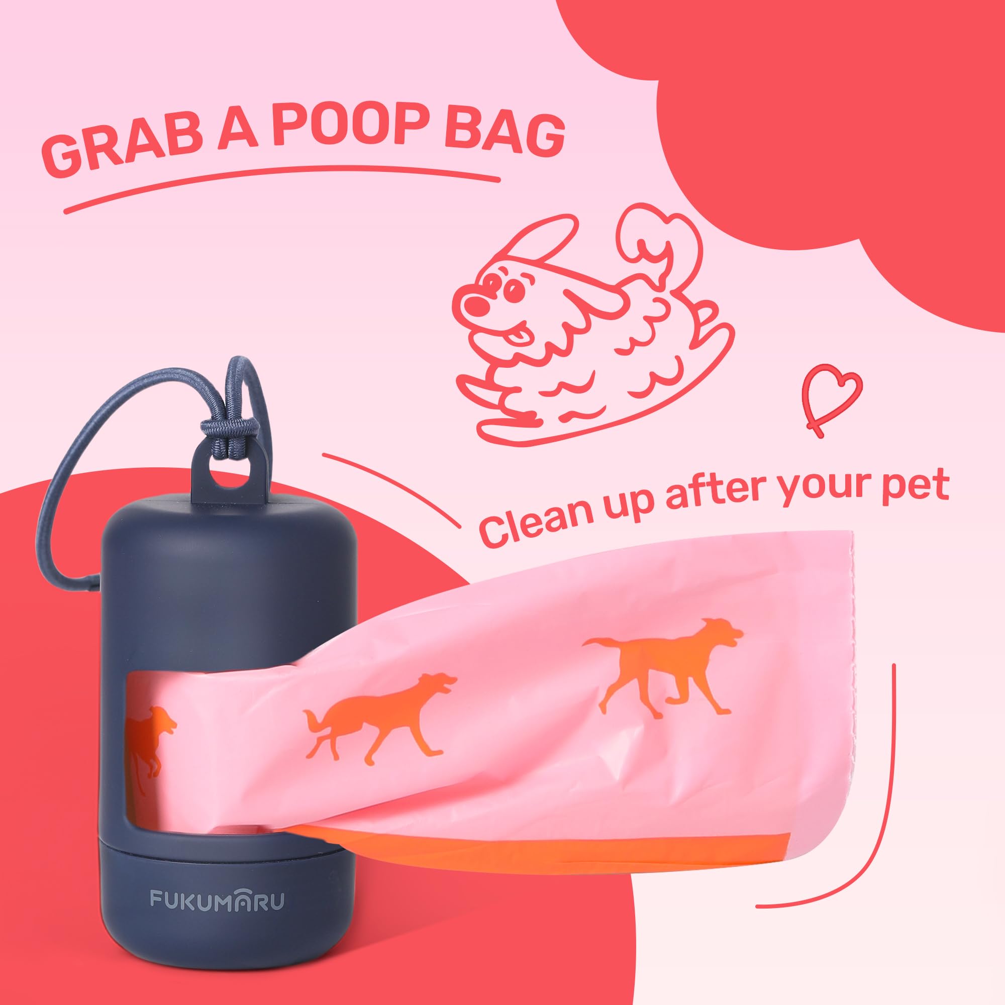 Fukumaru Poop Bags For Dogs, 120 Rose Scent Dog Poop Bag Holder And Dispenser With Leash Attachment For Dogs, Cats And Multi-Pet