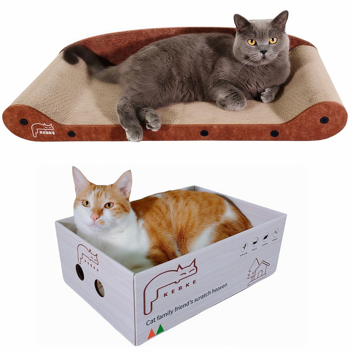 KEBKE Cat Scratcher 24 Inch Cat Scratching Sofa Bed & 16 Lounge Box with Scratch Pad - Durable Cat Scratchers for Indoor Cats to