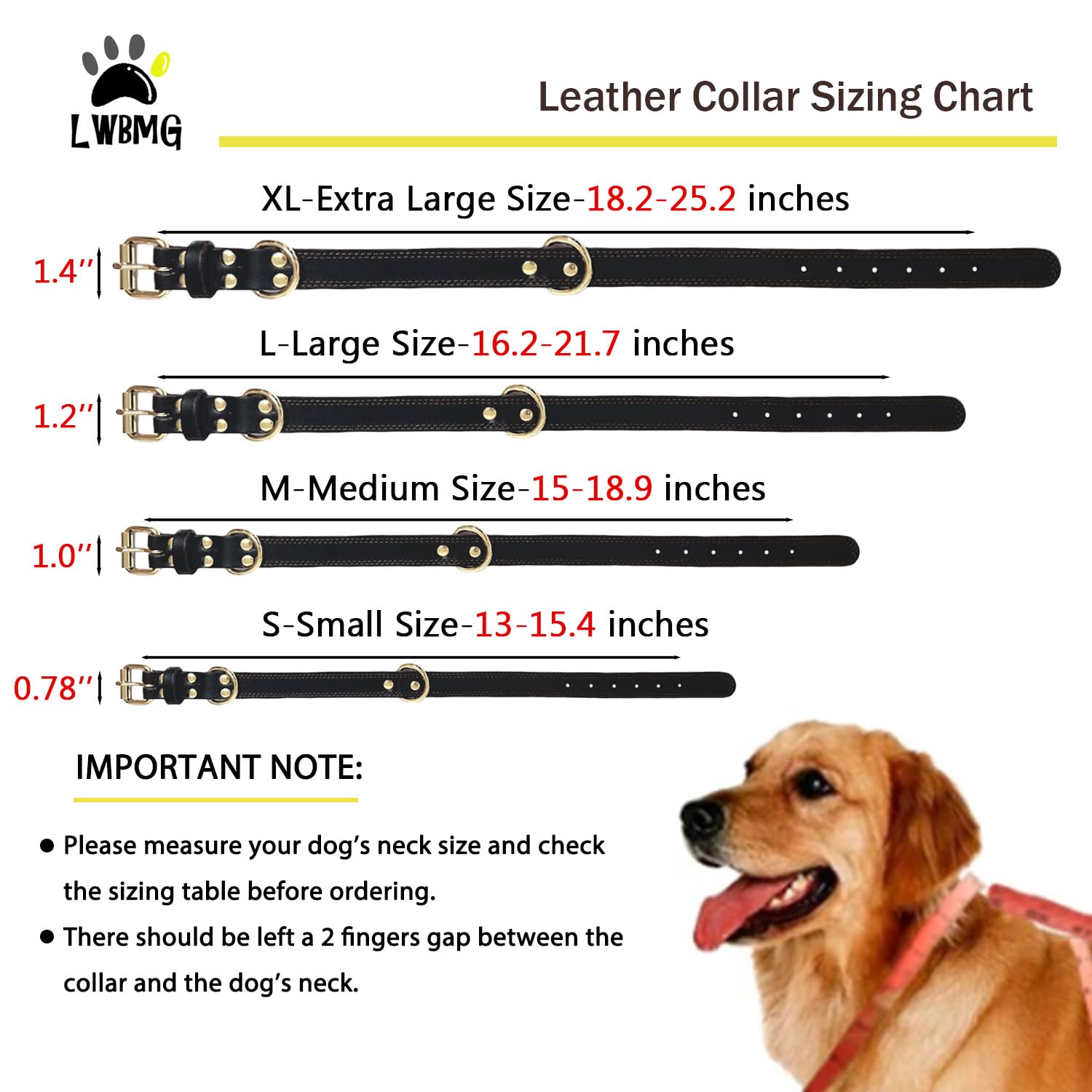 Lwbmg Leather Dog Collar,Heavy Duty Dog Collar,Leather Dog Collar For Large Dogs,Soft And Strong Leather Adjustable Dog Collar F