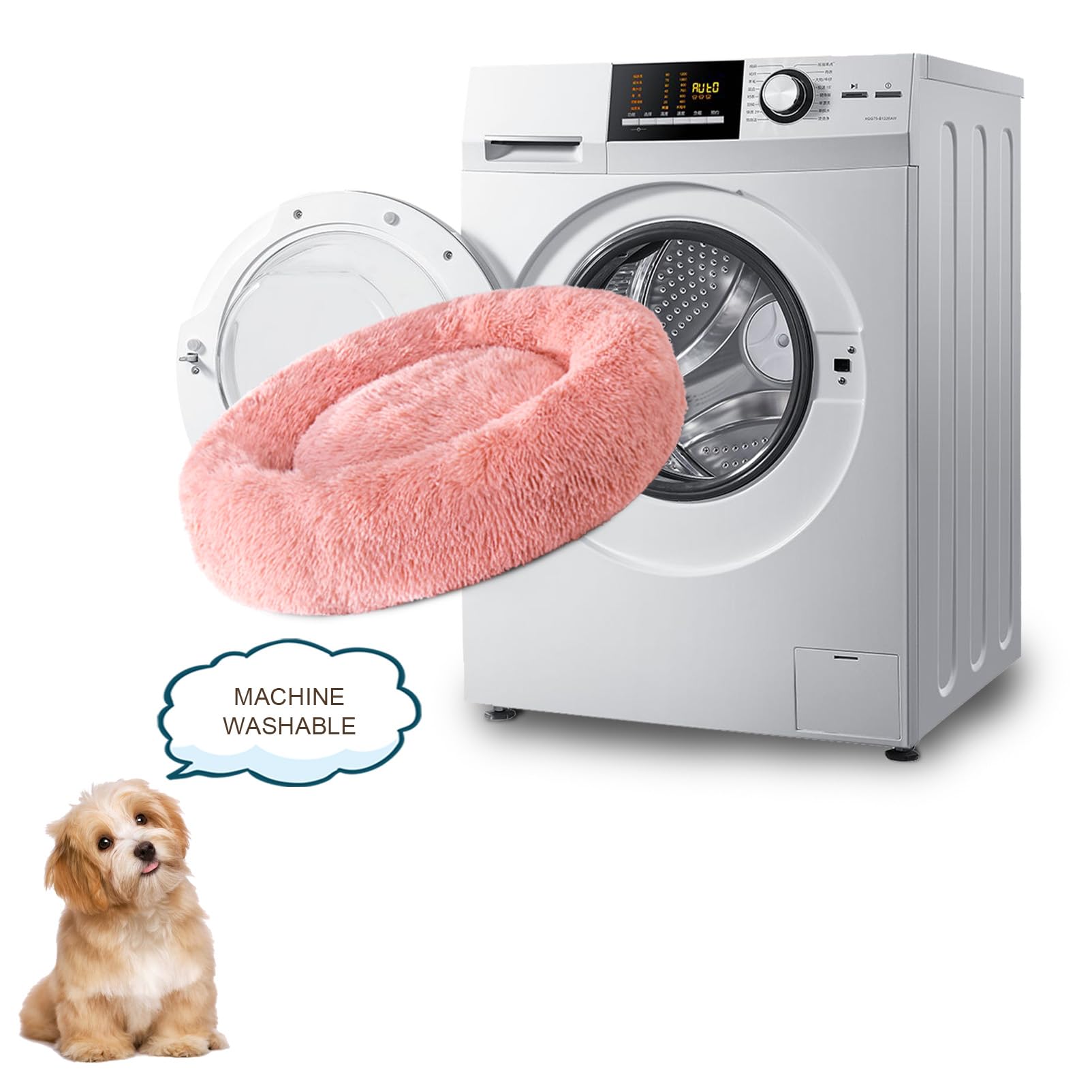 Patas Lague Calming Dog Bed For Large Dogs, Fluffy Soft Cozy Cat Bed, Faux Fur Anti-Anxiety Plush Washable Pet Donut Cuddler For