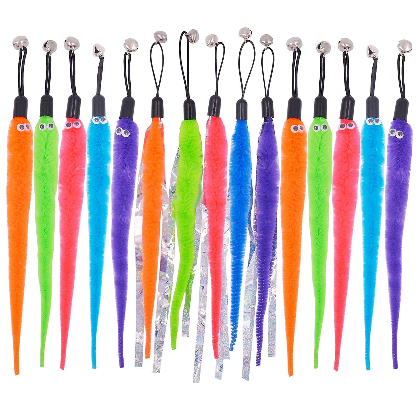 TIENAILING Cat Toy Worm Refills, 15 Pieces Interactive Cat Wand Attachments Worms Toy for Indoor Cats