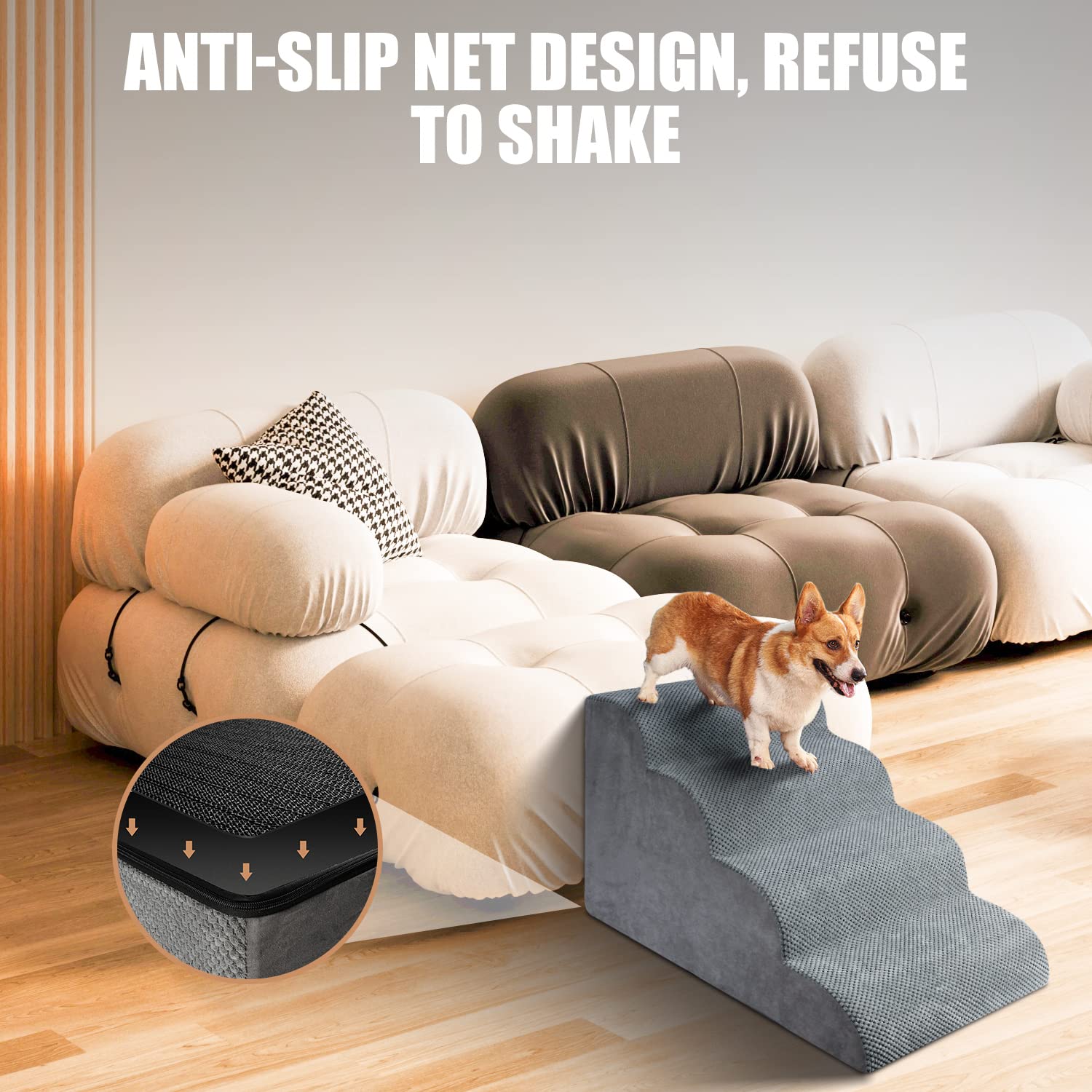 Chic Threads Dog Stairs For High Beds, 4-Step Dog Steps For Couch, Pet Stairs For Small Dogs And Cats, Non-Slip, Stable Indoor D