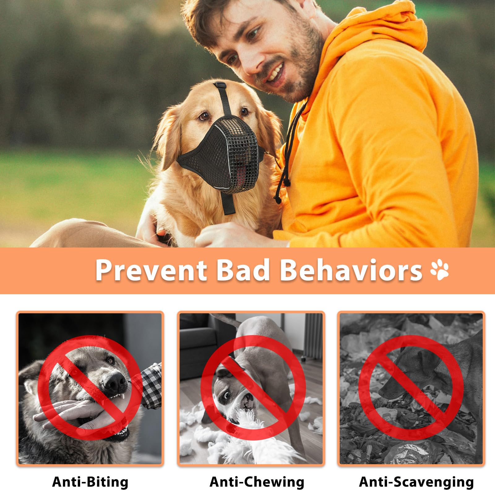 Mayerzon Dog Muzzle, Mesh Reflective Muzzle For Small Medium Large Dogs In Nighttime Walks, Soft Fully Closed Mouth Guard Anti B