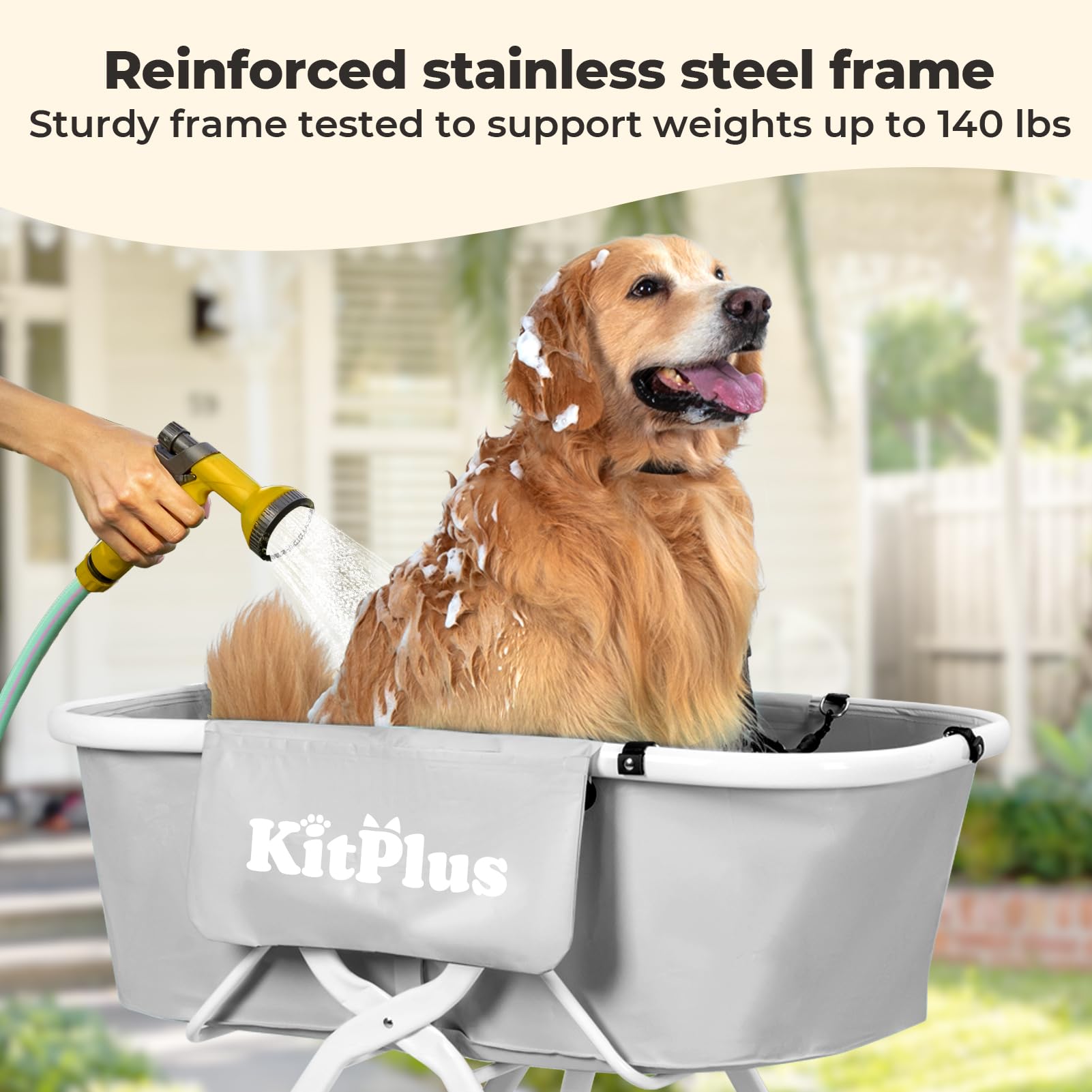 Kitplus Elevated Dog Bathtub, 5 Height Adjustable Portable Dog Wash Station For Small To Large Pets, Foldable Bathing Tub With S