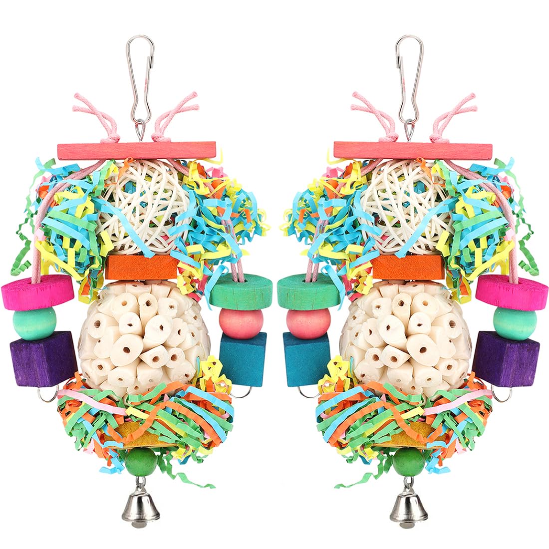 BBjinronjy Bird Toys,2PCS Conure Toys Hanging Natural Soft Sola Ball Beak Chew Shred Forage Toys for Parrots,Cockatiel,Conure,Lo