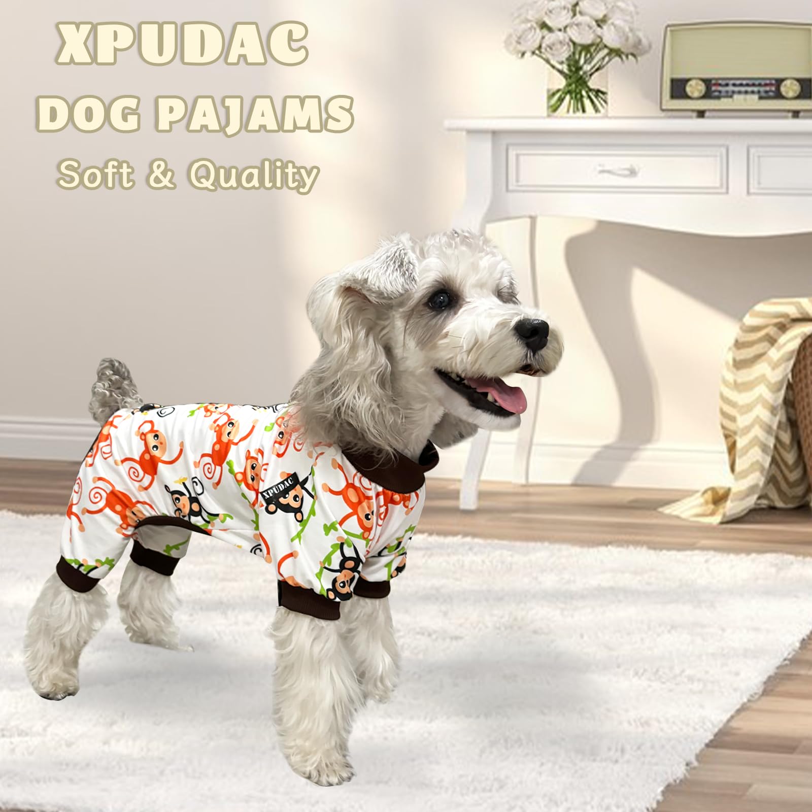 Xpudac 4 Pack Dog Pajamas Soft Strechy Summer Puppy Clothes For Small Medium Dogs Boy Girl Cat Apparel-X-Large