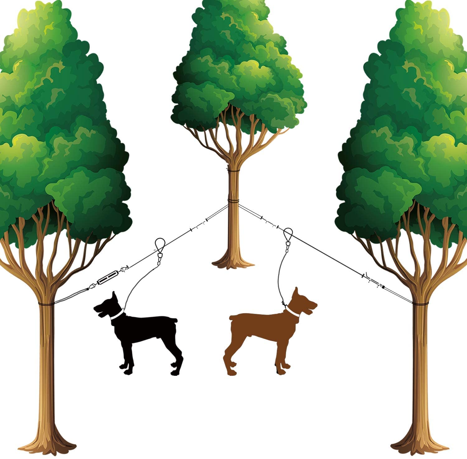 Xiaz 100Ft Dog Runner Cable For 2 Dogs, Dog Tie Out Cable For Small, Medium, Large Dogs Up To 200Lbs,Dog Runner Lead For Yard, Camping, Outdoor, With 8 Ft Nylon Bungee Runner