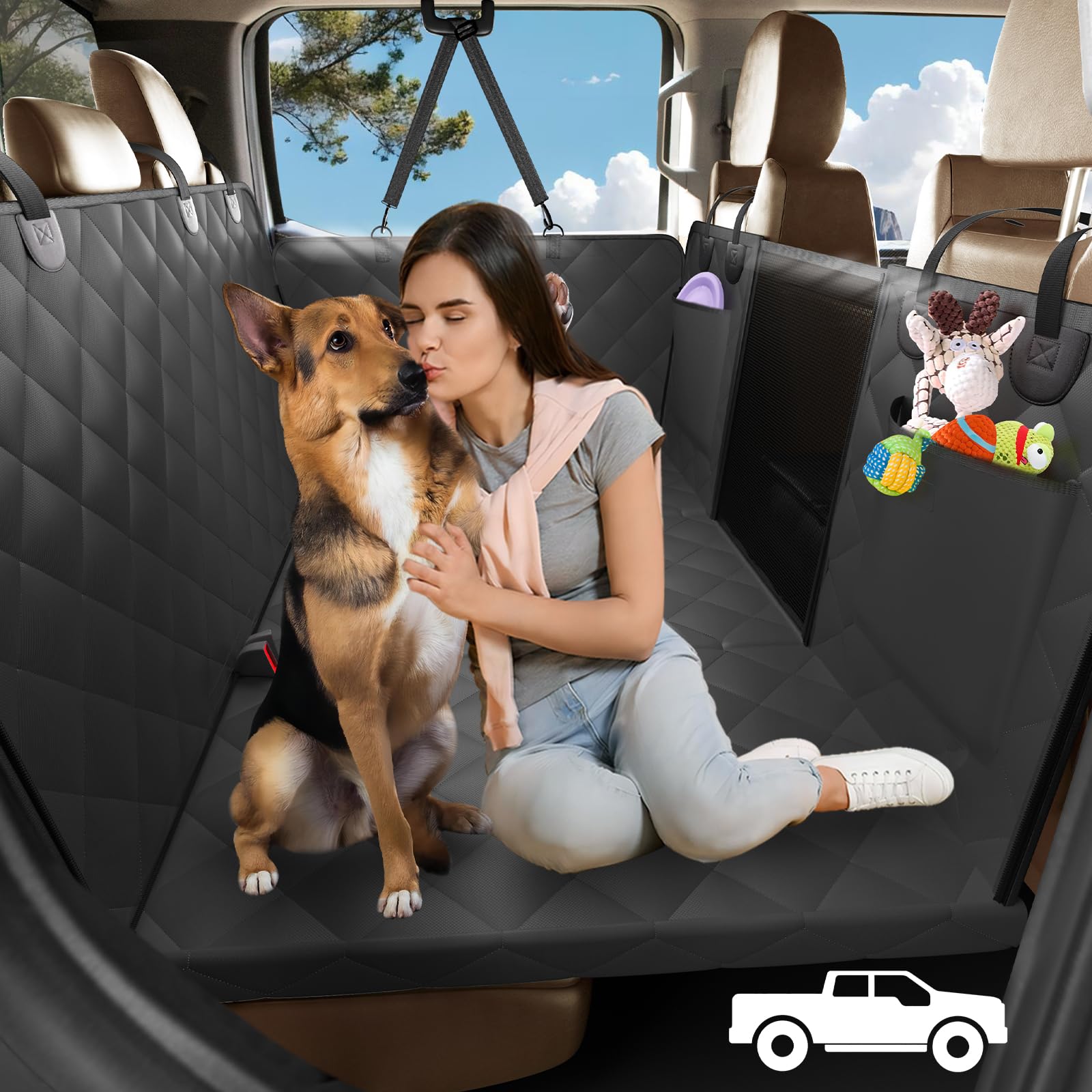 XL Truck Back Seat Extender for Dogs Hard Bottom, Dog Seat Cover for Back Seat Waterproof, Dog Hammock for Truck Full Size, Pet 