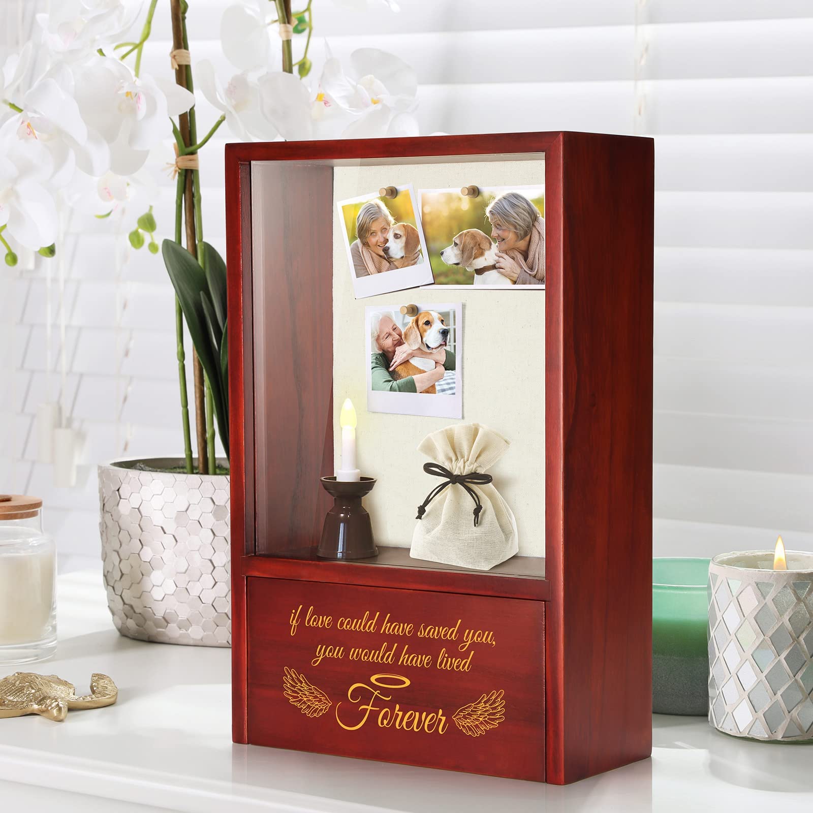 Tj.Moree Dog Memorial Gifts - Dog Urns For Ashes Display Case, Pet Sympathy Gifts Shadow Box - If Love Could Have Saved You, You Would Have Lived Forever Angel Wings