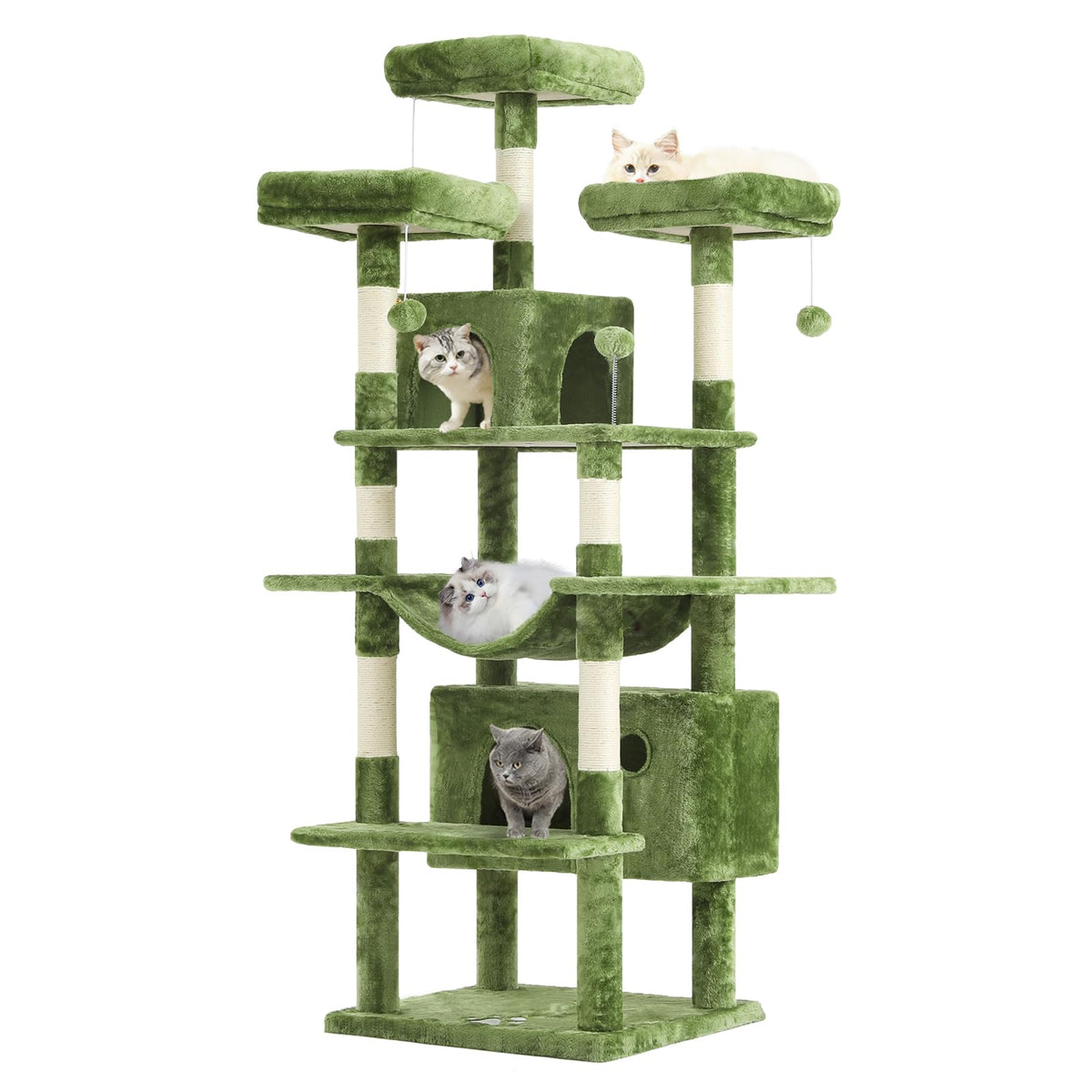 Msmask 67 Large Cat Tree, Multi-Level Cat Tower With 3 Top Perches, 2 Plush Condos, Scratching Posts, Stable Activity Center W