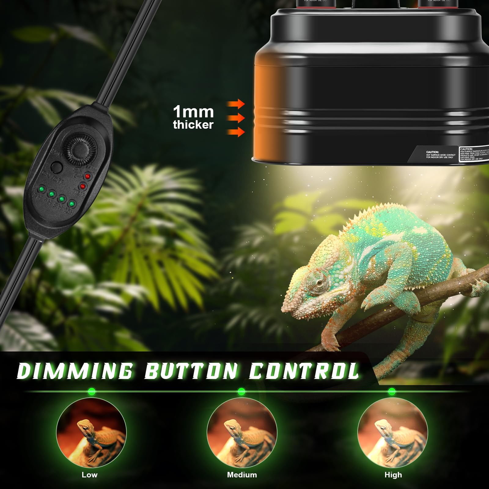 Mecesor Reptile Dual Light Fixture With Dimming Switch And Timer, Deep Dome Reptile Heat Lamp Fixture Double Uvb Light Fixture,