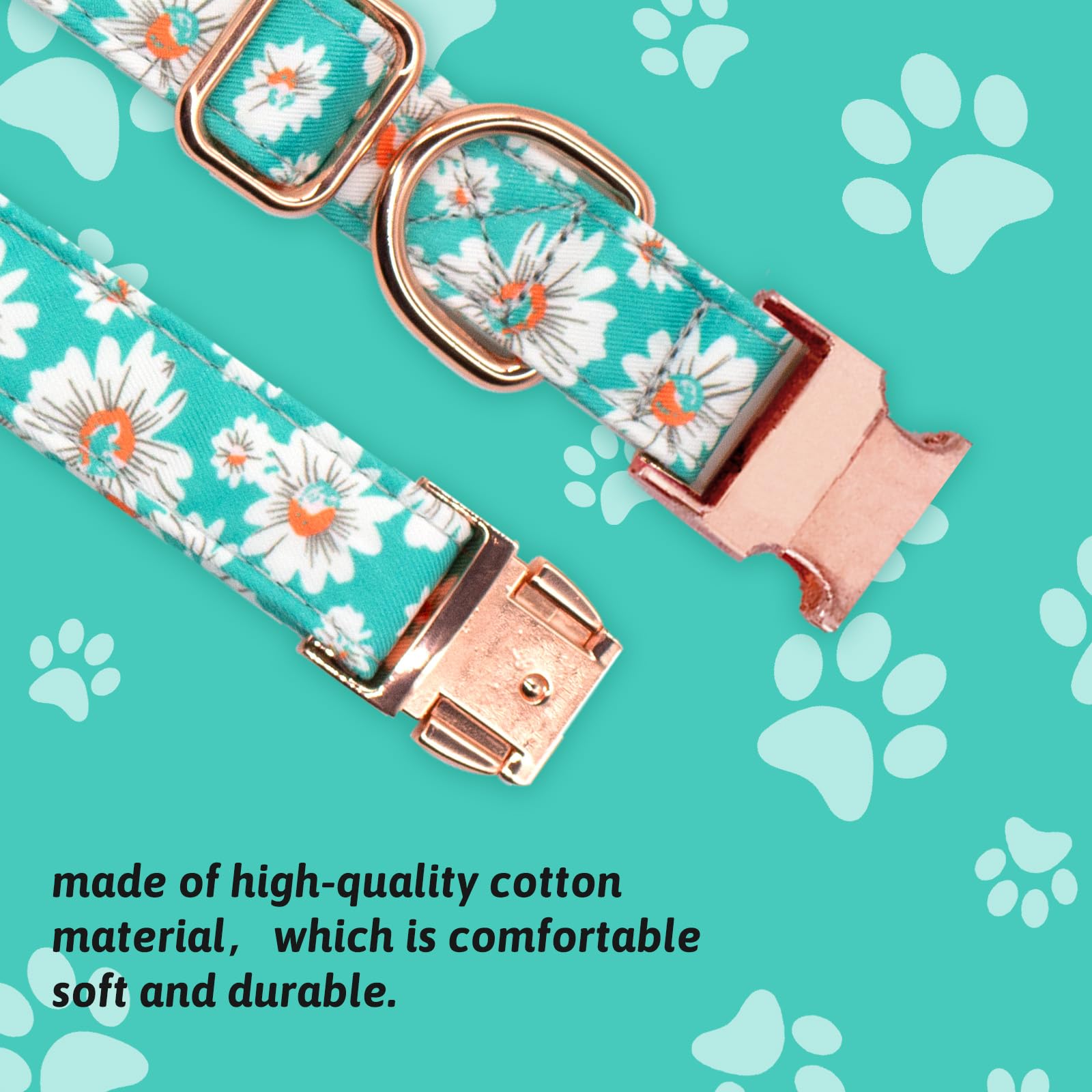 HSIGIO Dog Collar and Leash Set Girls Adjustable Puppy Collars with Floral Bow Tie for Small Medium Large Female Dogs, Light Gre