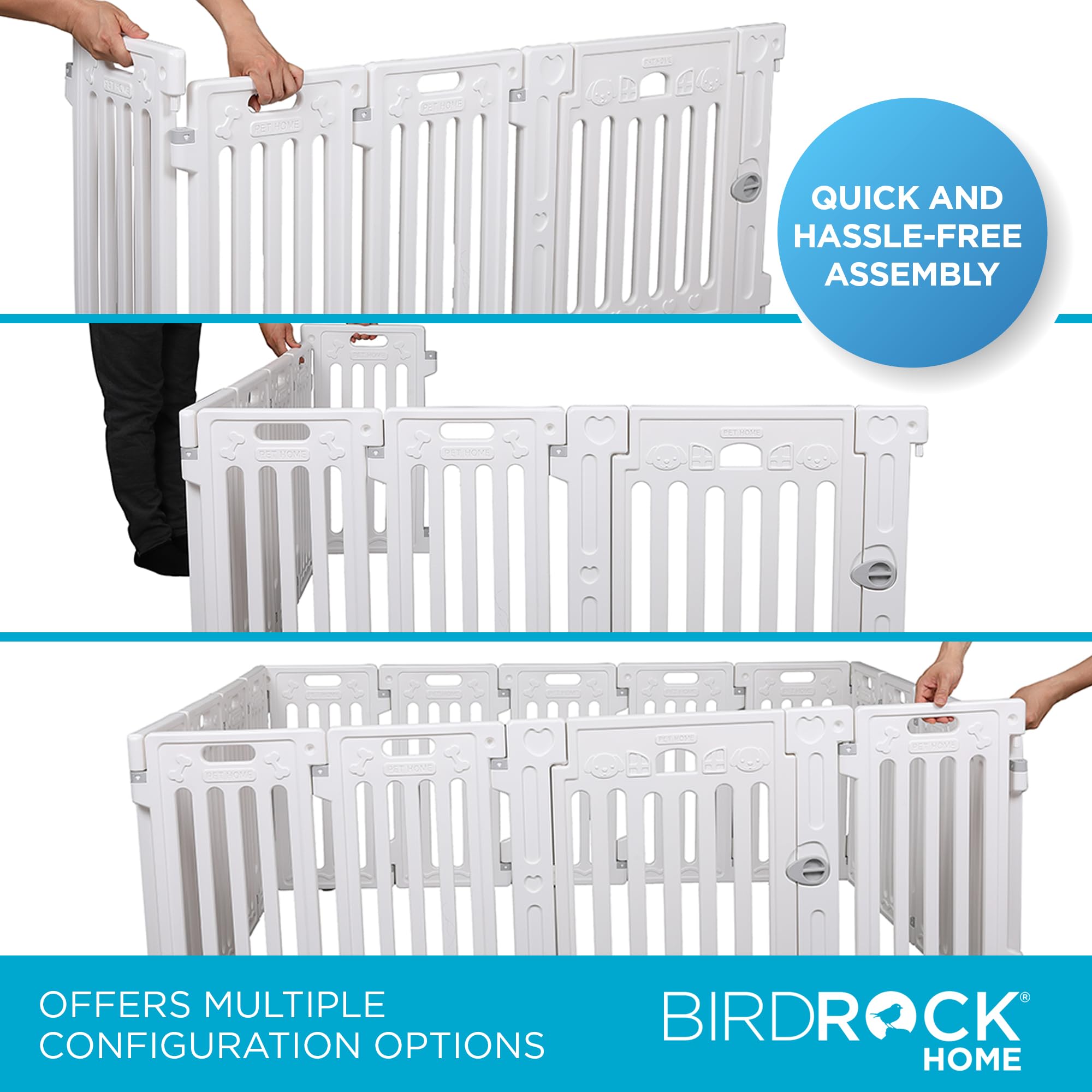 Birdrock Home Dog Playpen W/Door, 8 Panel, 25.6In H | Strong Plastic, Non-Slip Puppy Playpen, Secure Pet Gate | Indoor Outdoor F