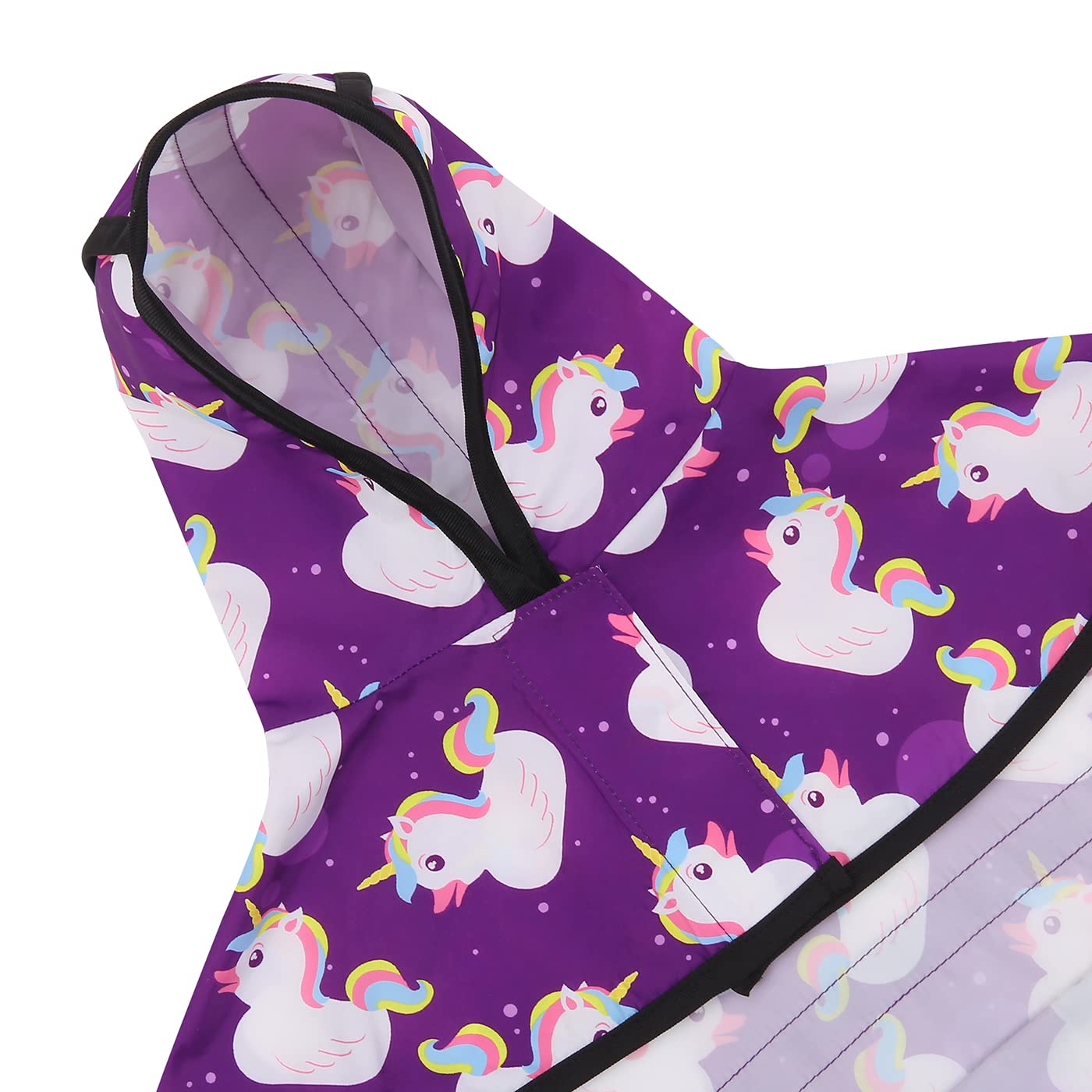 Hde Dog Raincoat Hooded Slicker Poncho For Small To X-Large Dogs And Puppies Purple Unicorn Ducks - S