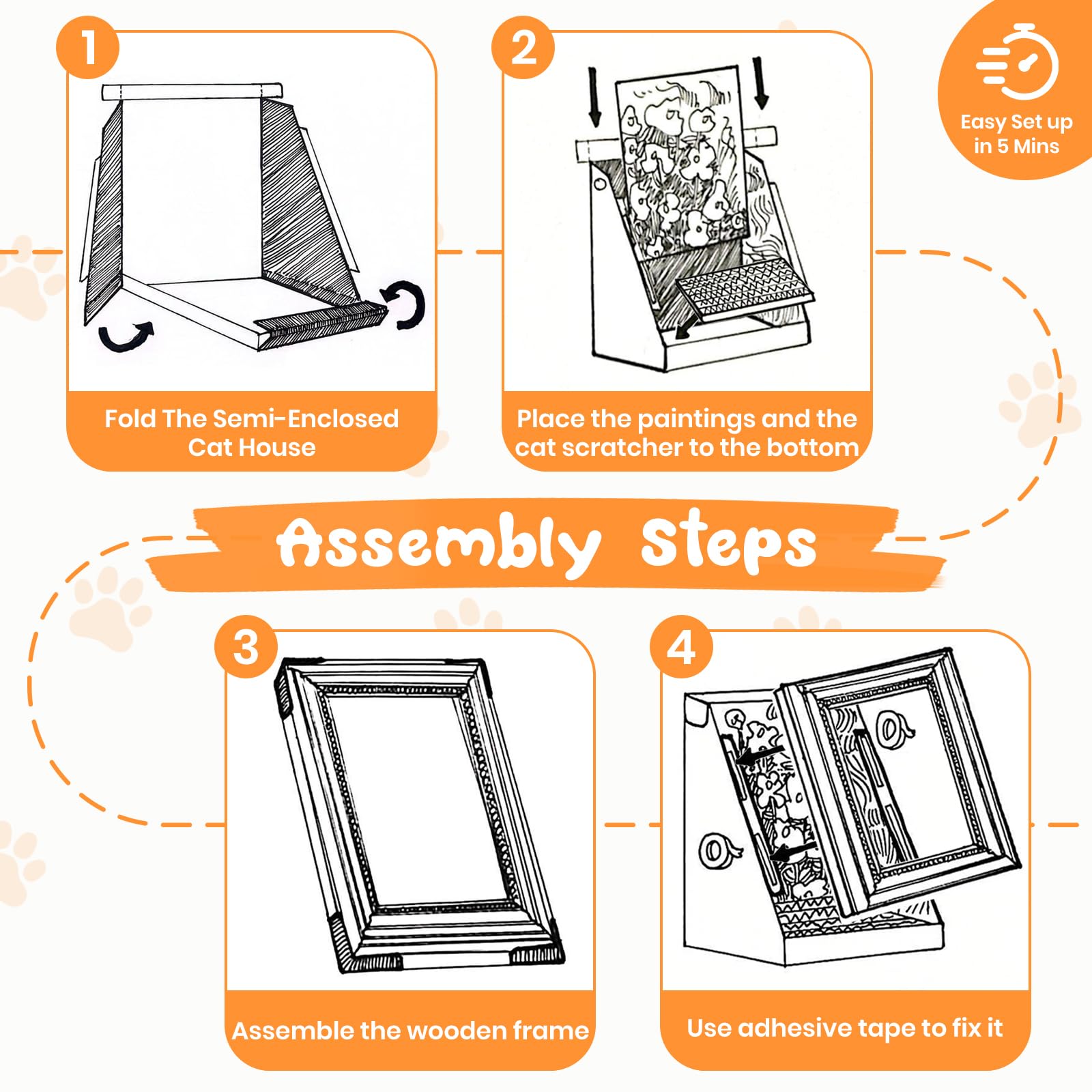 Painting Cat Scratcher For Indoor Cat Scratching Board Pad, W/Horizontal Cartboard Cat Scratcher Bed House Half-Surround Design