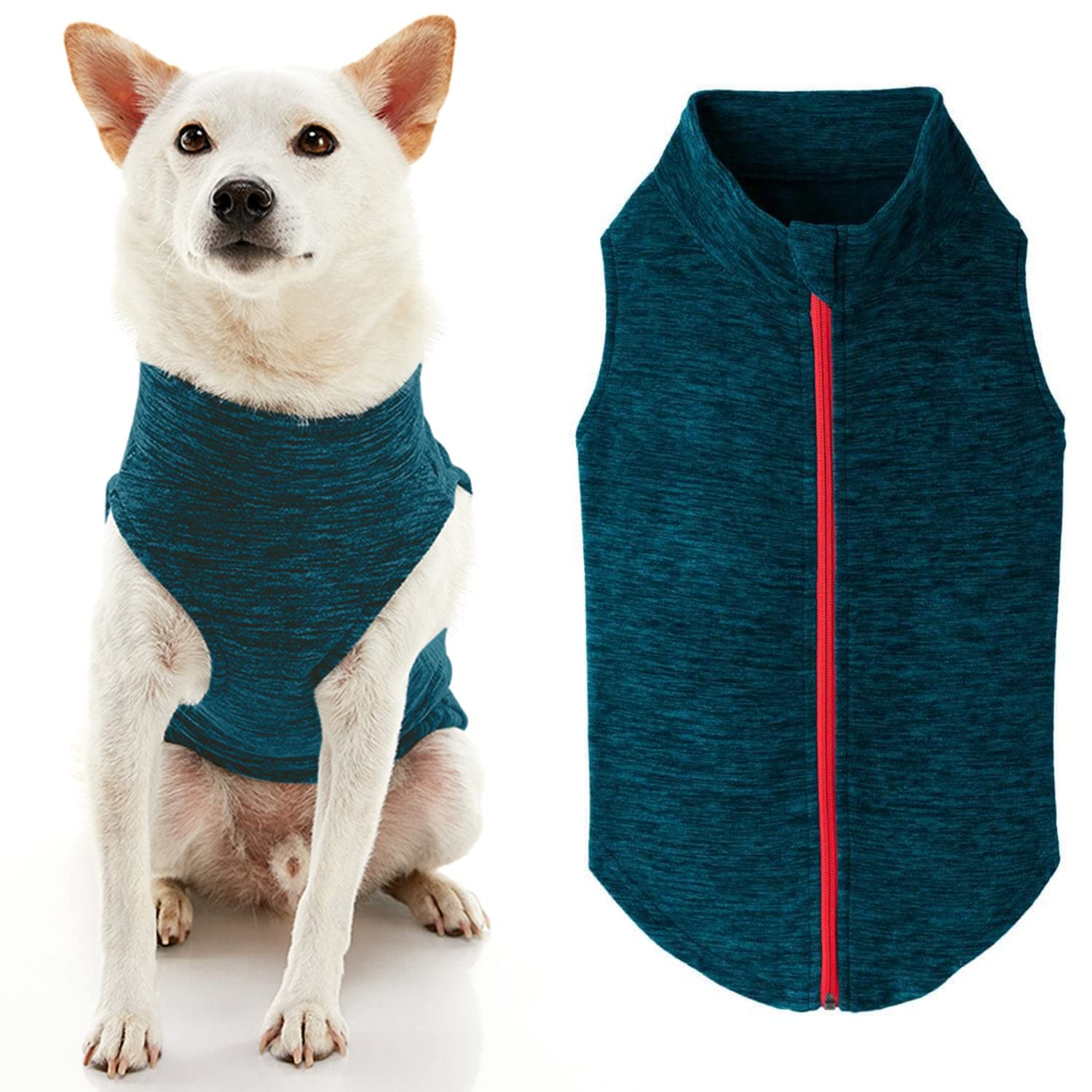 Gooby Zip Up Fleece Dog Sweater - Turquoise Wash, 2X-Large - Warm Pullover Fleece Step-In Dog Jacket Without Ring Leash - Winter Small Dog Sweater - Dog Clothes For Small Dogs Boy And Medium Dogs