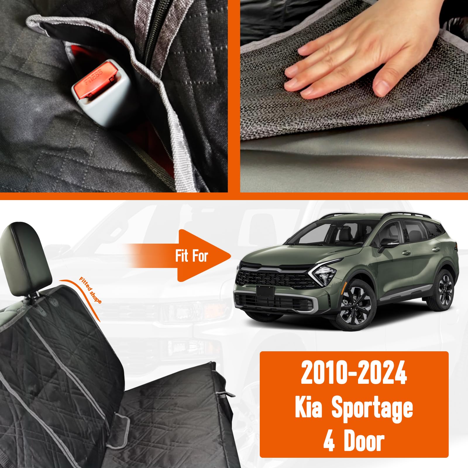Kistrba Dog Car Seat Cover Compatible With Kia Sportage 4 Door 2010-2024, Waterproof Pet Bench Seat Cover For Back Seat, 600D He
