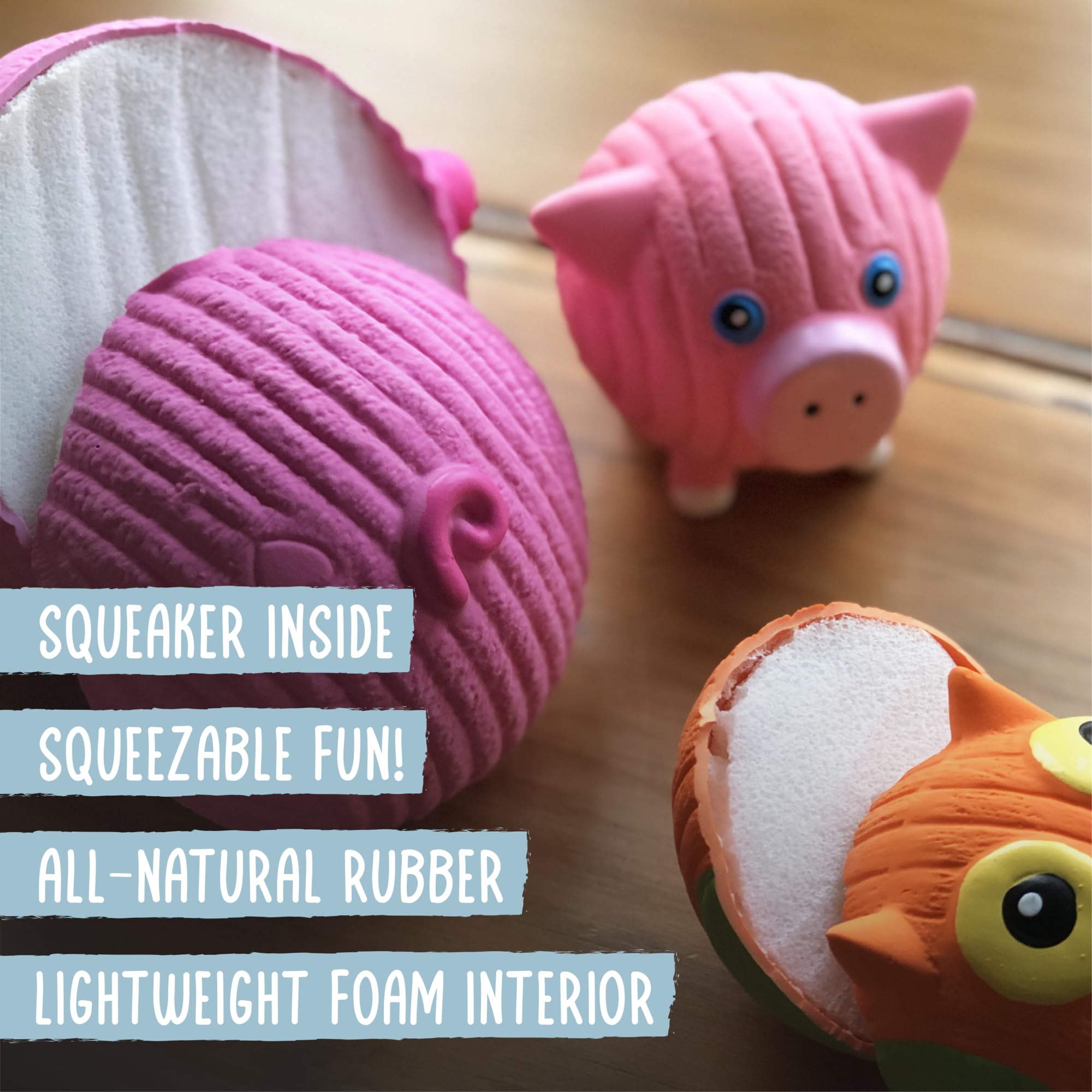 HuggleHounds Ruff-Tex Squeaky Tough Dog Chew Toy All Natural, Pig, Small for Large Breeds