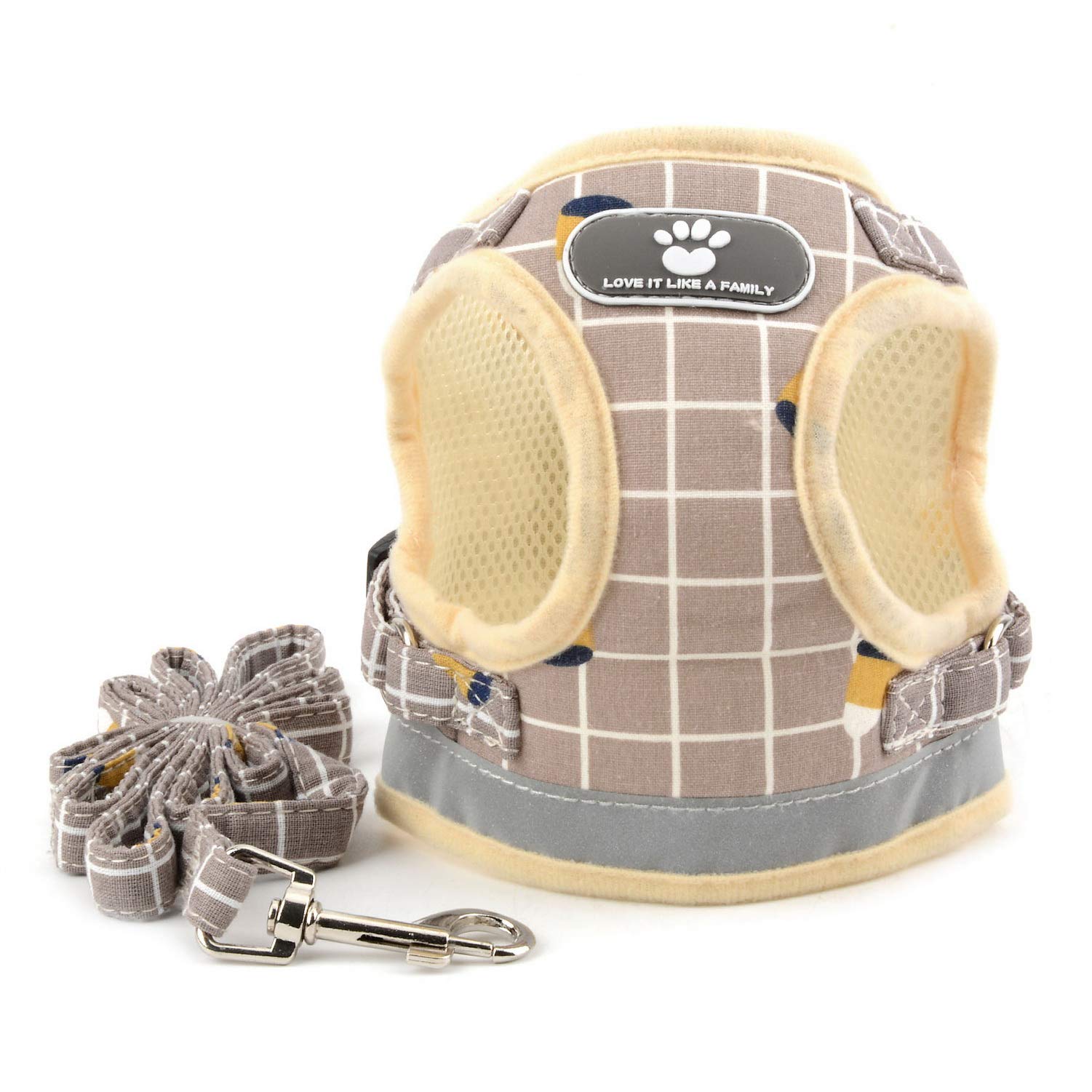 Zunea No Pull Small Dog Harness And Leash Set Adjustable Reflective Step-In Chihuahua Vest Harnesses Mesh Padded Plaid Escape Proof Walking Puppy Jacket For Boy Girl Pet Dogs Cats Khaki Xl