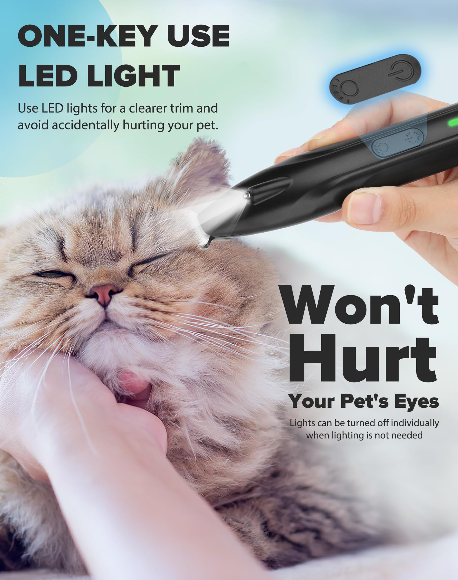 dodiff Dogs Paw Trimmer, 2 Speed Low Noise Dog Clippers for Grooming, Cordless Rechargeable Dog Hair Trimmer with LED Light, Wid