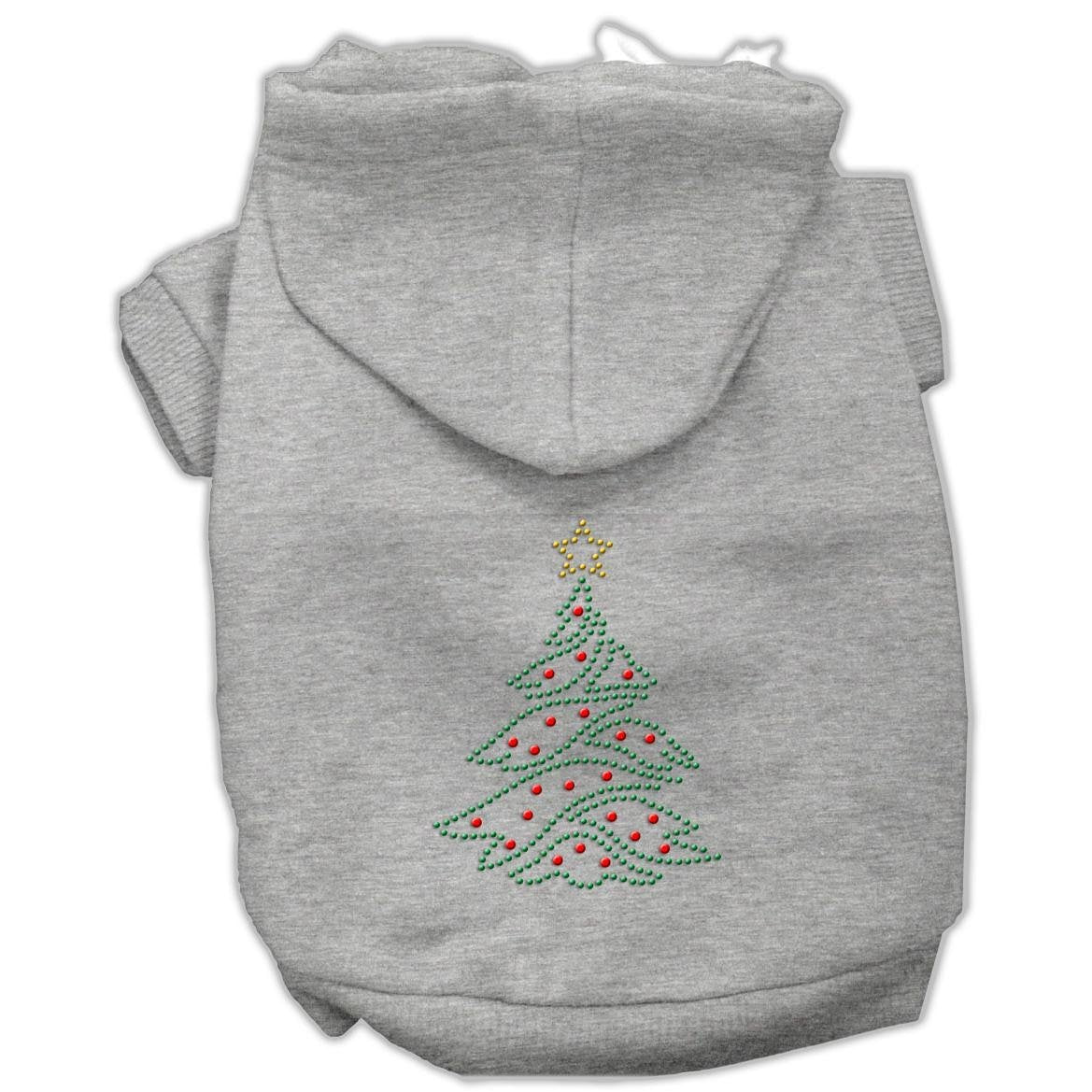 Christmas Pet, Dog & Cat Hoodie Rhinestone, &quot;Christmas Tree&quot; Gray XL (14-20 lbs.)