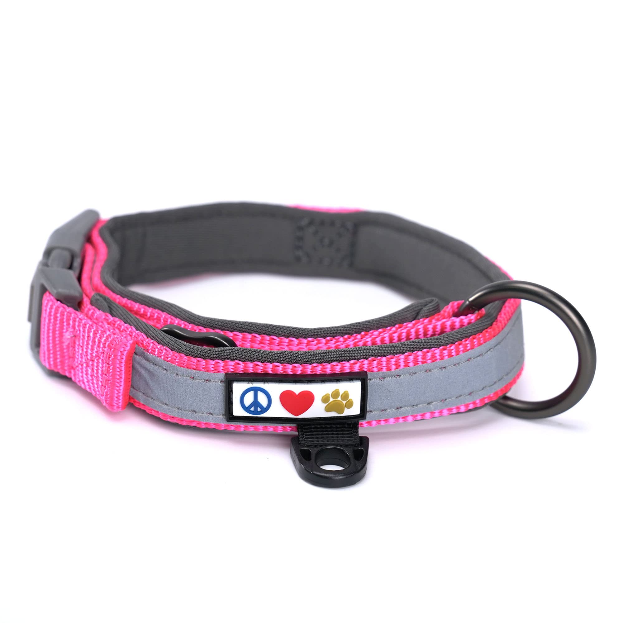 Pawtitas Lumberjack Pad Reflective Pink Neoprene Collar - Medium/Large Puppy Training Collar