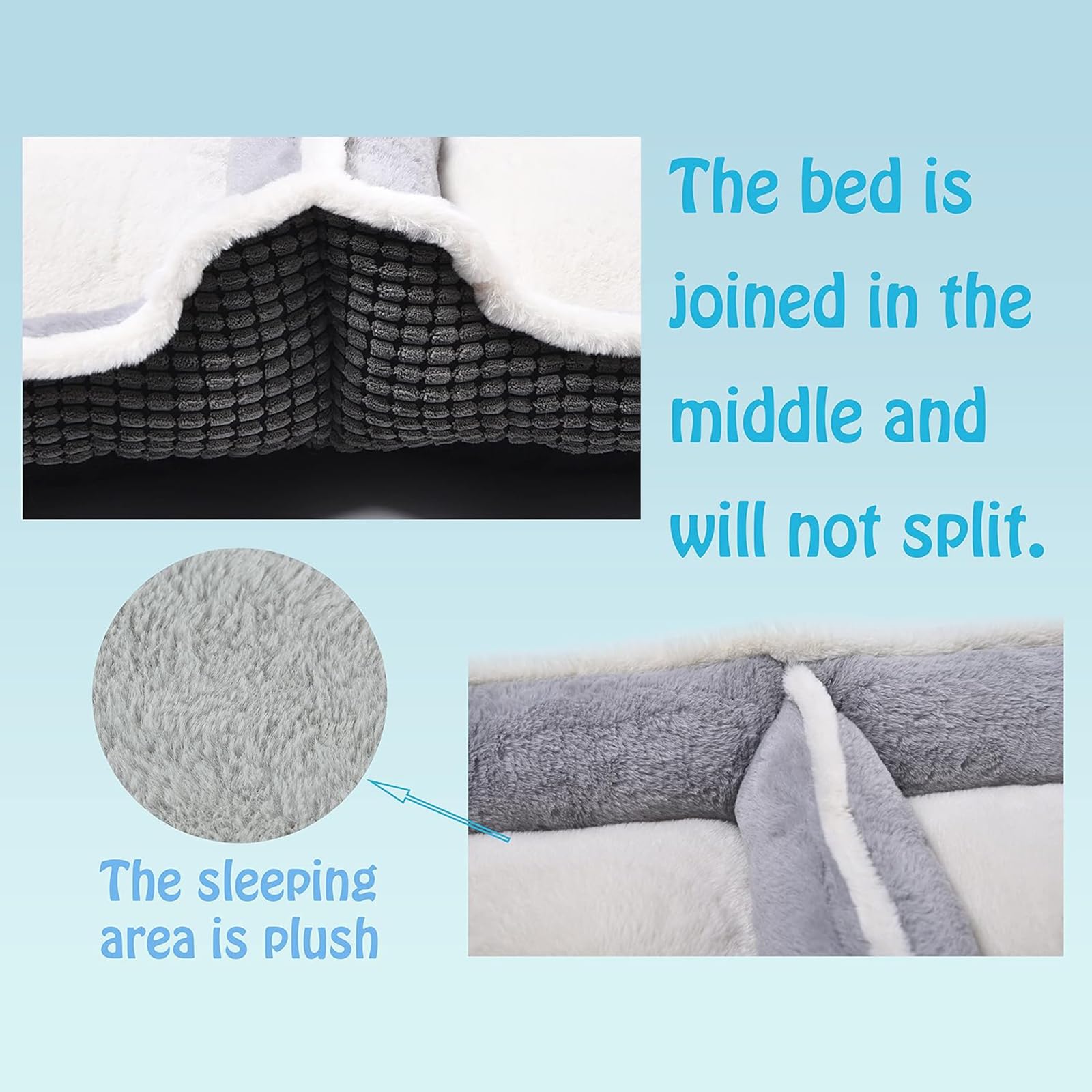 Dog Beds For Two Small Dogs, Double Cat Beds For Indoor Cats,Washabel Super Soft Durable Kitten Bed And Puppy Bed,?nti-Slip & Water-Resistant Bottom,Luxury Rectangle Grey Pet Bed