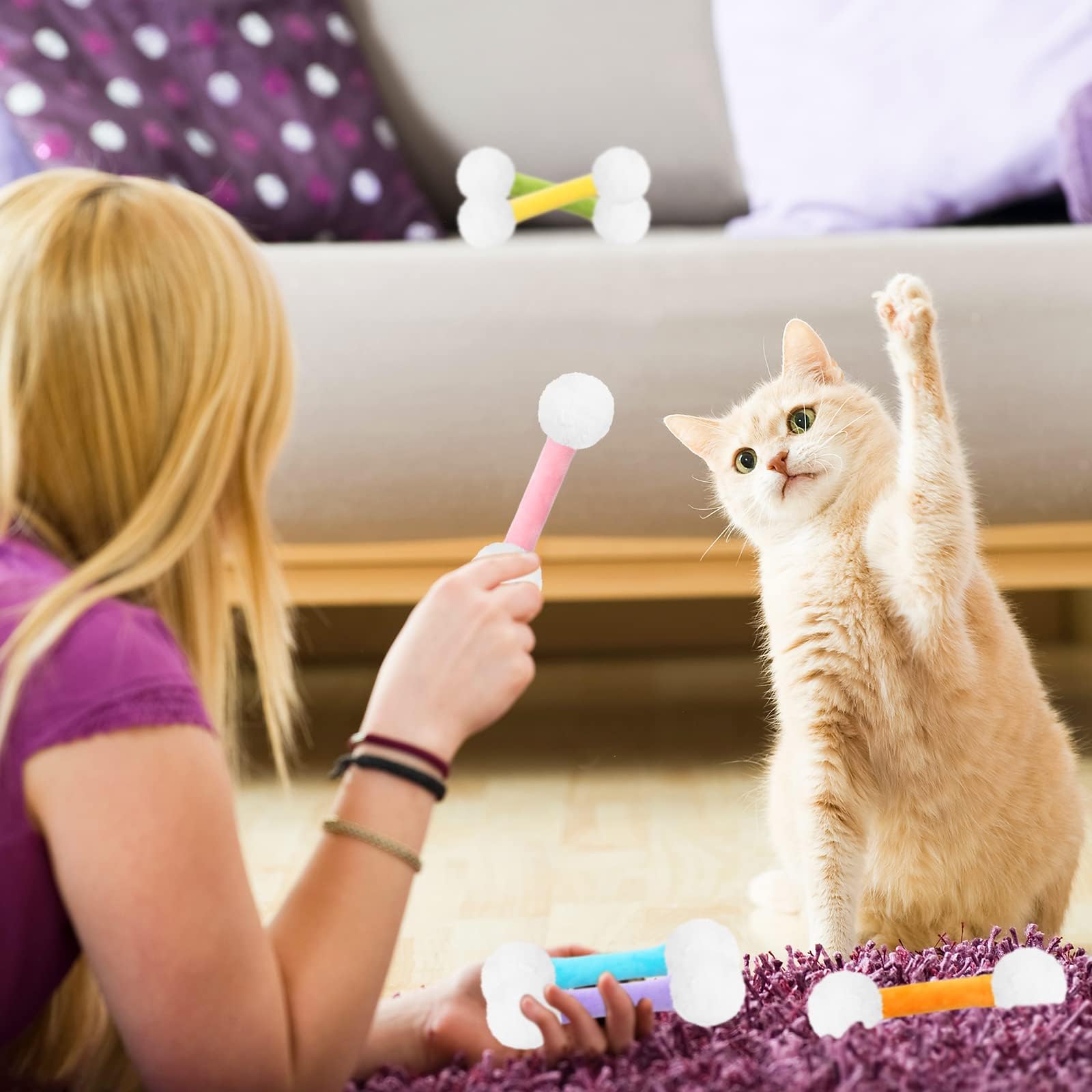 Ciyvolyeen Swabs Catnip Toys Set Of 6 Soft Plush Cat Kicker Toys Interactive Kitty Kick Sticks For Cat Lovers Gift Sturdy Cat Teething Chew Toy For Cat