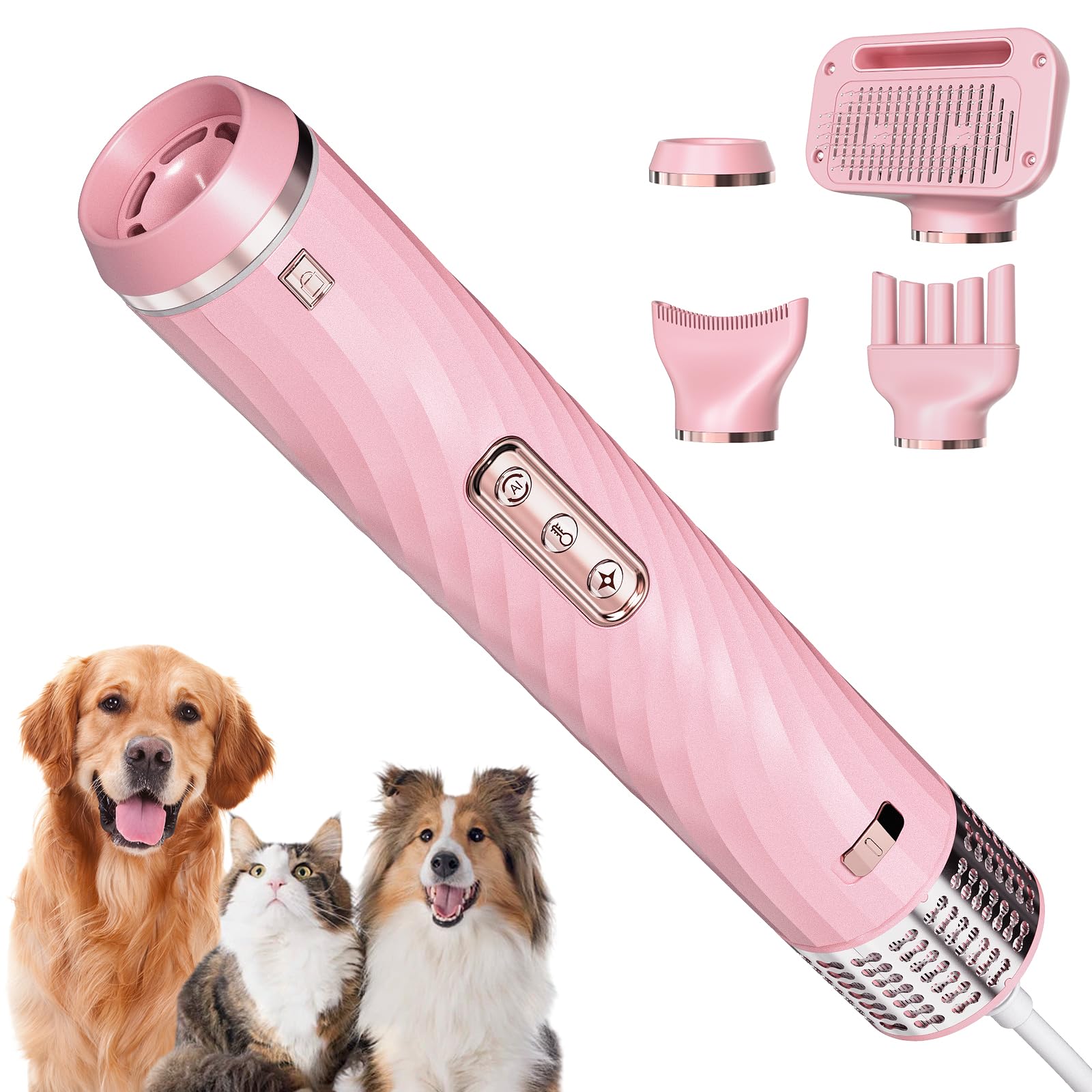 Discala Dog Dryer, Dog Grooming Blow Dryer Kit With Slicker Brush For Pet, High Velocity Blow Dryer For Dogs With Adjustable Spe
