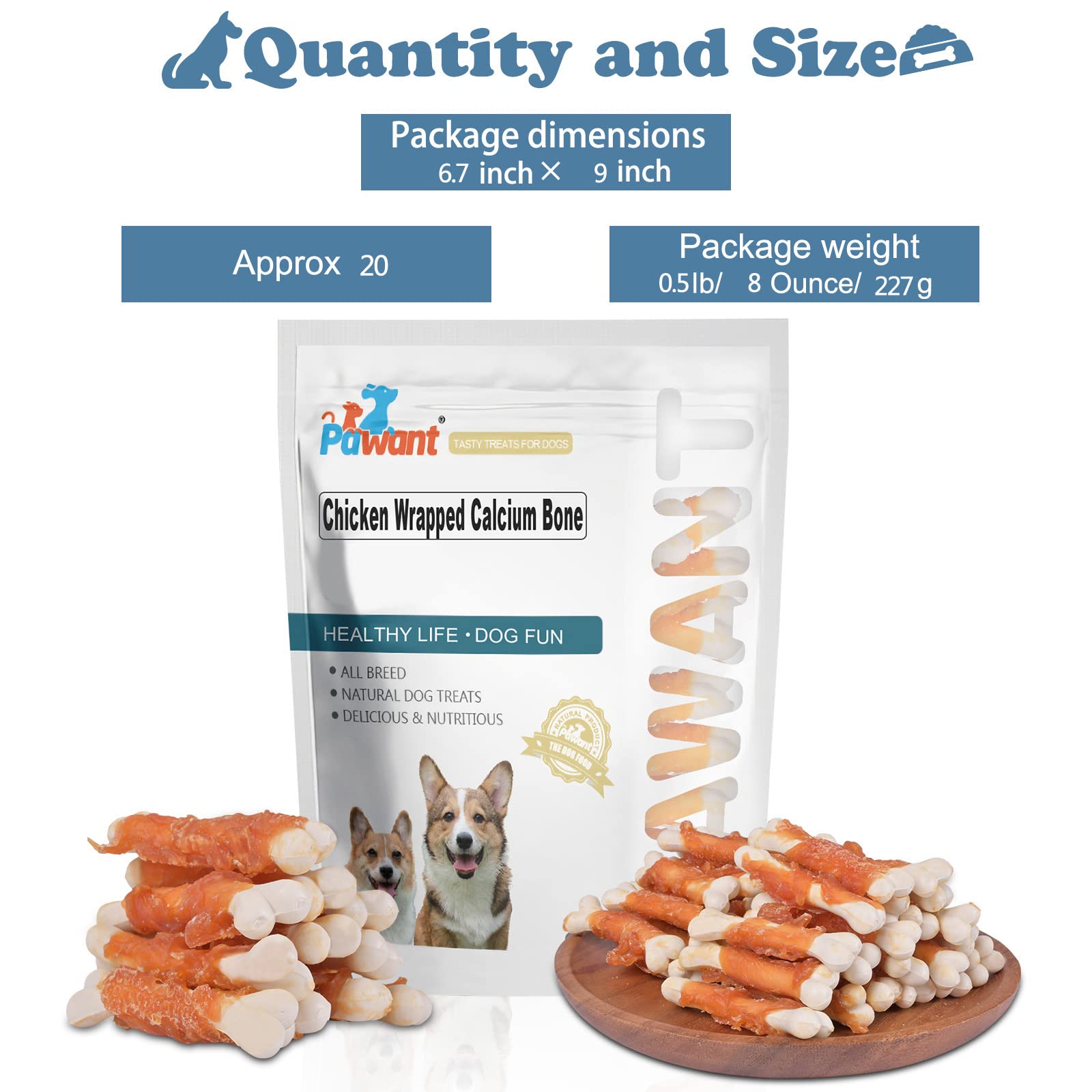 Pawant Dog Chews Puppy Training Snacks Chicken Wrapped Calcium Bone Rawhide Free Dog Treats 0.5lb/227g