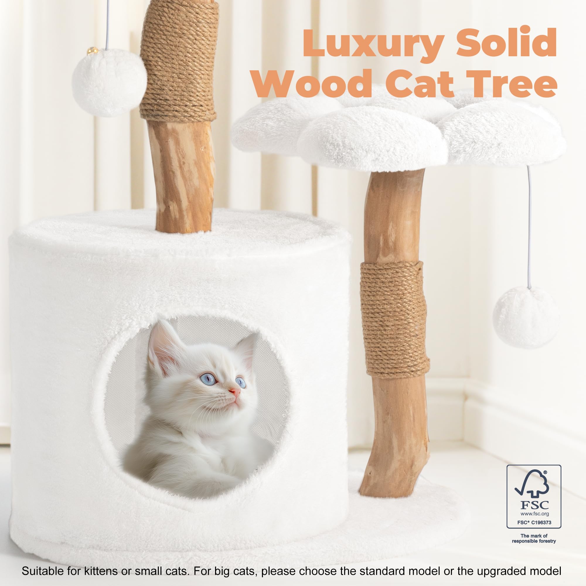 Modern Cat Tree, Wood Cat Tree Tower for Small Cats, Luxury Cat Condo with Scratching Posts and Flower Platforms, Cat Furniture