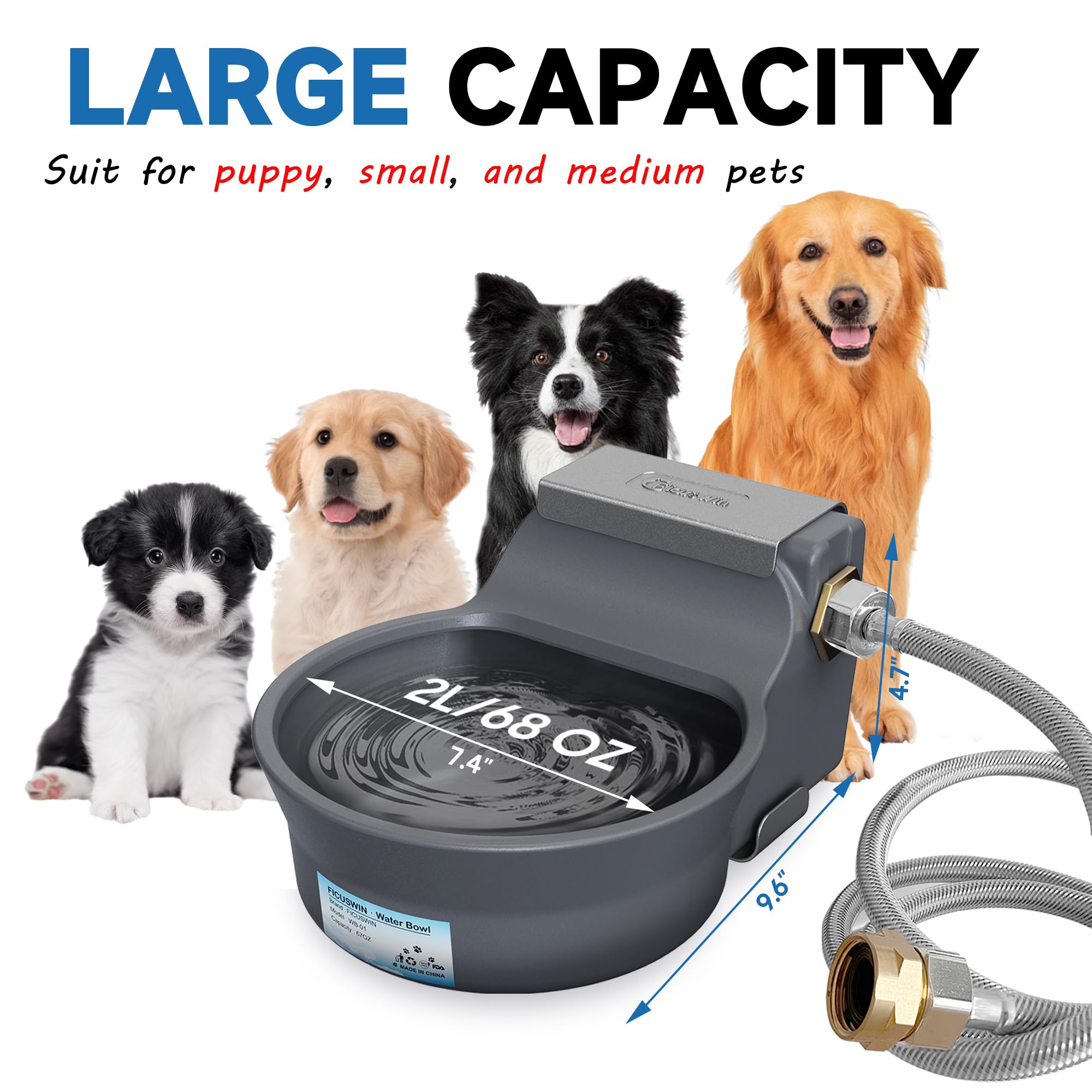 Automatic Dog Water Dispenser With Anti-Tip Bracket, 68 Oz Outdoor Dog Water Bowl Dispenser, Auto Refill Water Feeder For Pets &