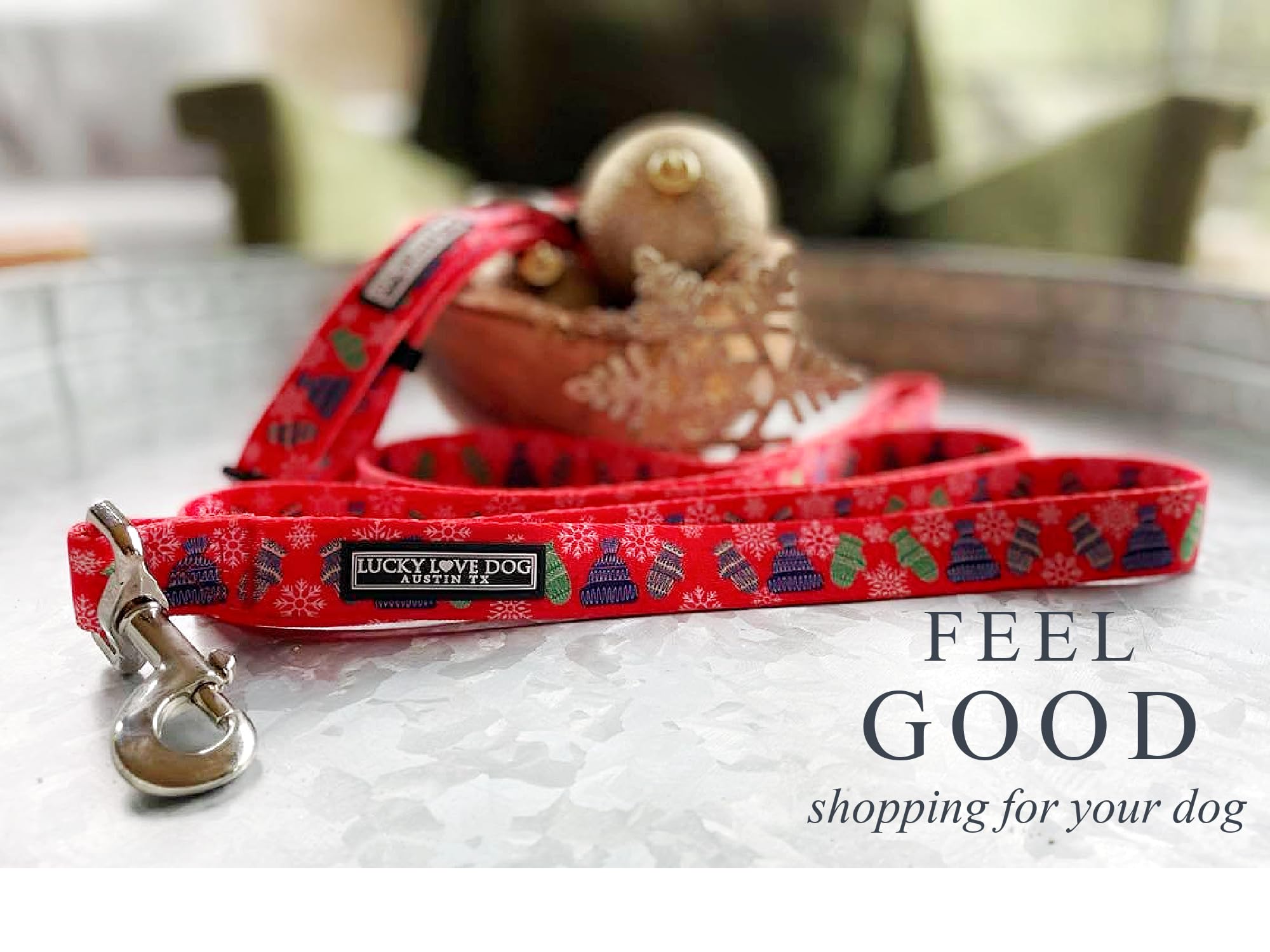 Lucky Love Dog, Winter Stocking Caps And Mittens Dog Collar And Leash Set, Matching Snowflakes Collar And Leash For Male And Fem