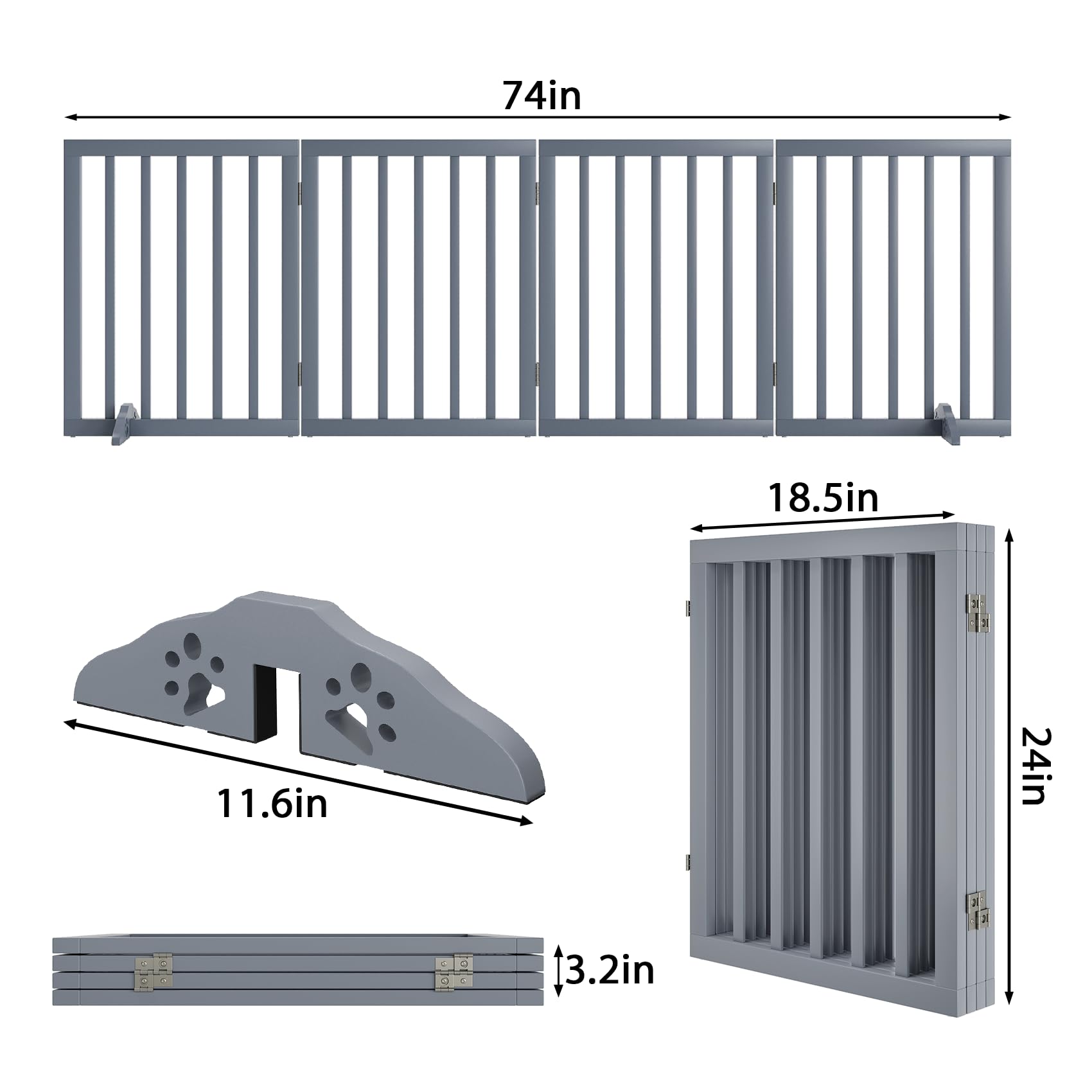 Mino Kesper Dog Gates for Doorways 74-Inch Wide Freestanding Pet Gates for Dogs 24-inch Tall Dog Gates Indoor Stair House