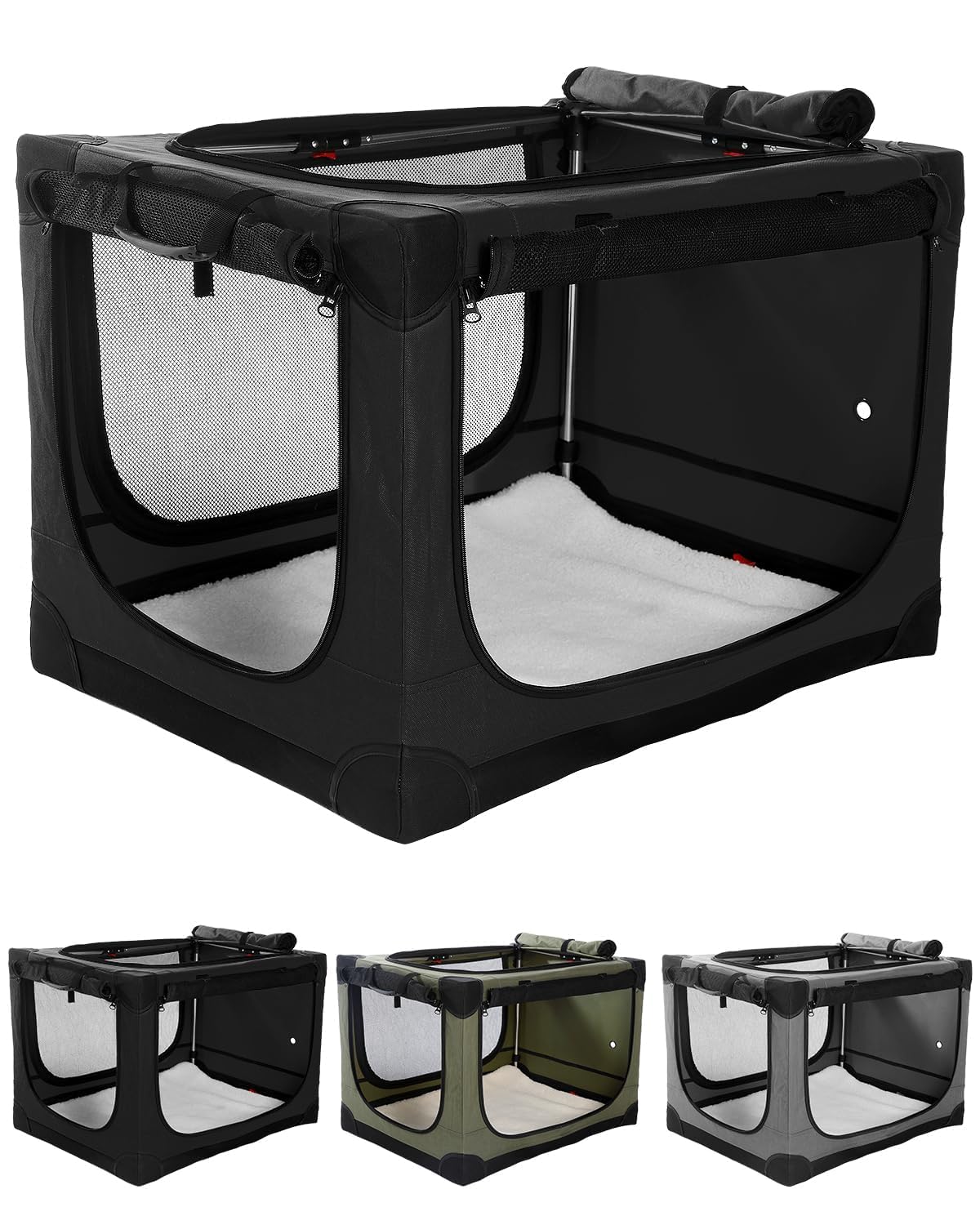 Veraste 30 Inch Collapsible Travel Dog Crate for Medium Large Dogs, Portable Dog Crate 4-Door Foldable Soft Kennel with Chew-Pro