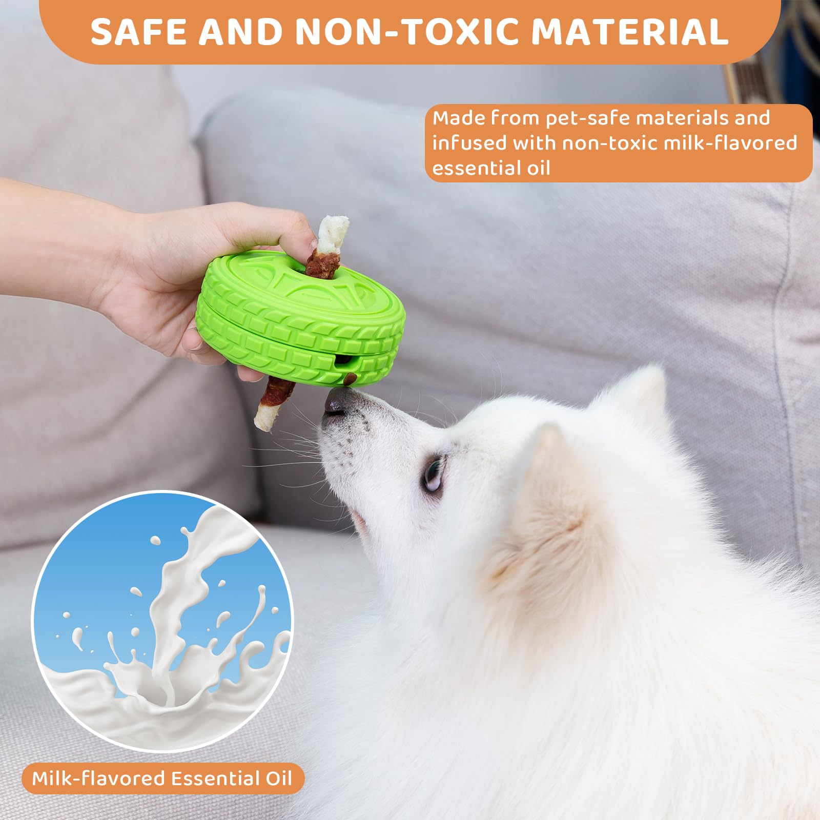 DFQ Tough Tire Chew Toy for Dogs,Interactive Treat Dispenser with Licking Zone and Stick Slot,Built for Power Chewers and Boredo