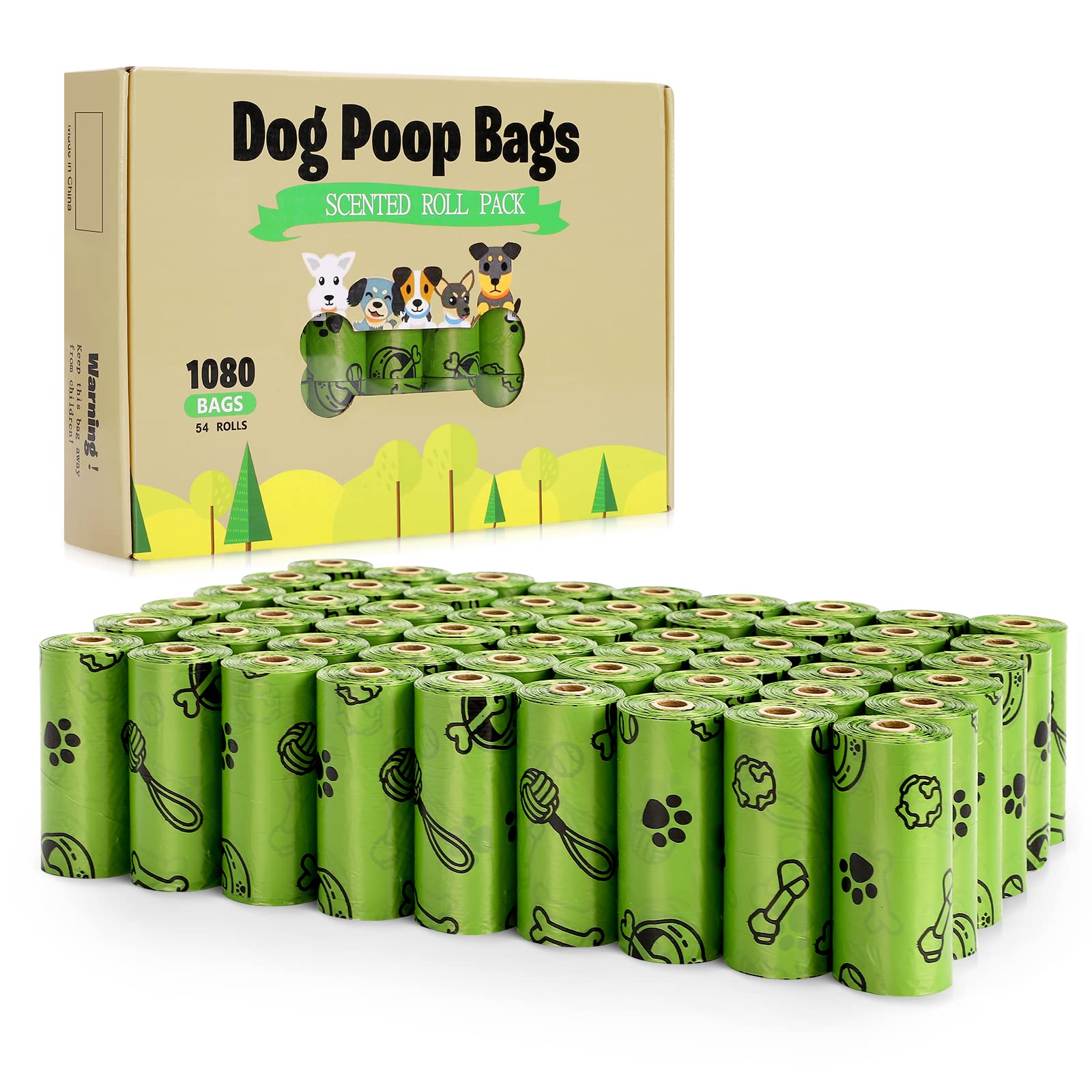 Tvood 1080 Dog Poop Bags Bulk Value Pack, Strong Leak-Proof Doggie Bags For Poop, Dog Waste Bag Refill Rolls For Dogs(Scented)