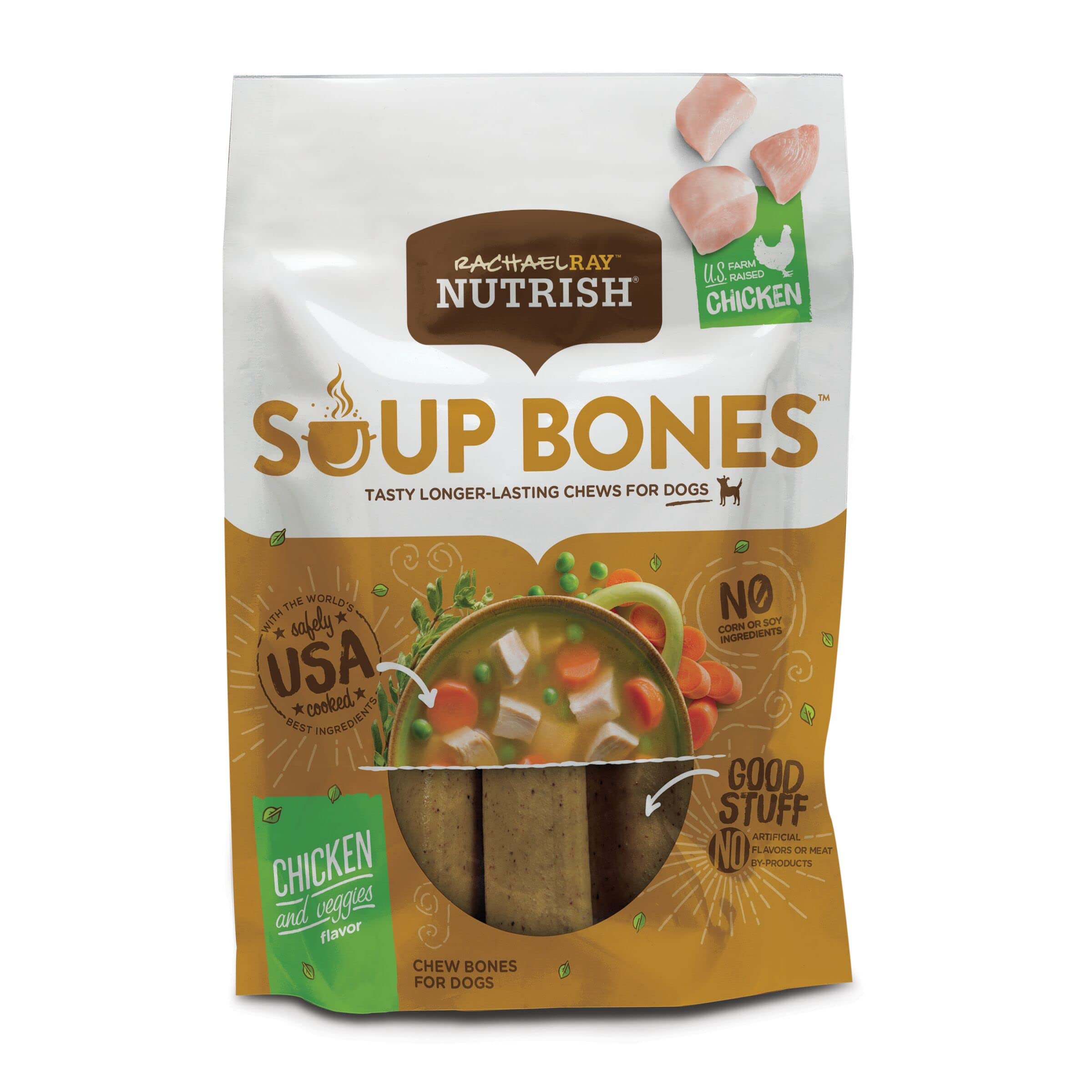 Rachael Ray Nutrish Soup Bones Dog Treats, Chicken & Veggies Flavor, 11 Bones (Pack of 4)