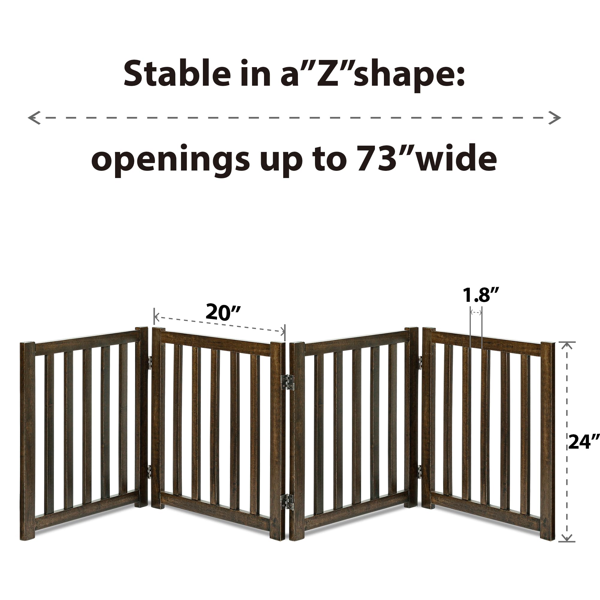 Lzrs Solid Hardwood Freestanding Pet Gate,Wooden Dog Gates For Doorways,Nature Wood Dog Gates For The House,Dog Gate For Stairs,Freestanding Indoor Gate Safety Fence,Walnut,24' Height-4 Panels