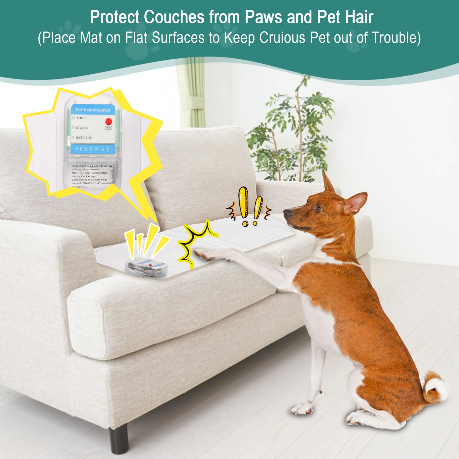 SEERWAY 2-Piece Electric Pet Training Mats - Extra Long & Wide Sizes (60x12    & 30x16   ), Shock Pads to Keep Dogs/Cats Off Fur