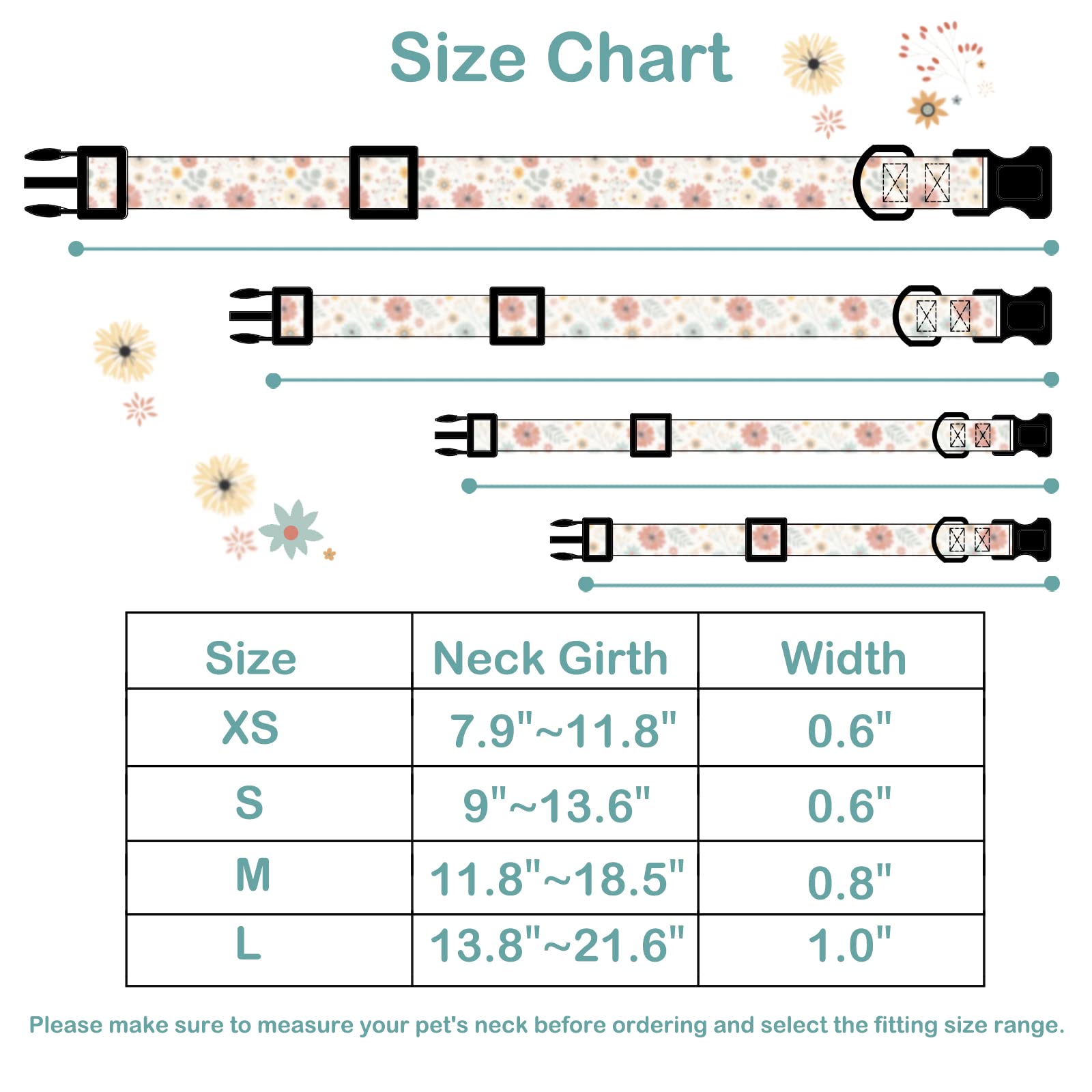 Faygarsle Cotton Designer Dog Collar with Flower Charms, Size S, Beige for Small to Large Dogs