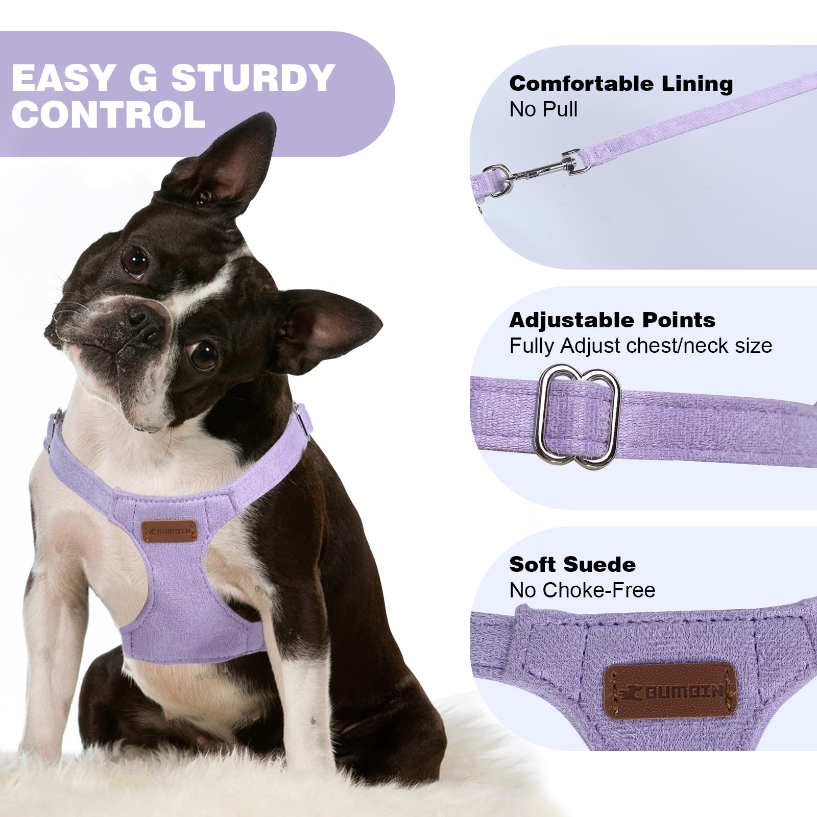 Dog Harness And Leash Set, Xxs No Pull Adjustable Puppy Harness With Multifunction Purple Dog Leash And Collar, Soft No Choke Es